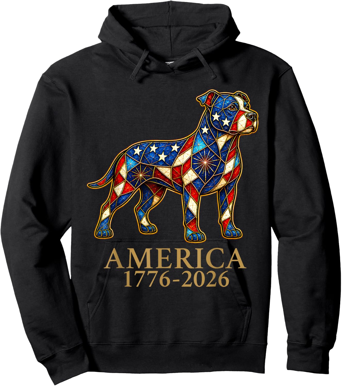 America 1776-2026 Pit Bull Patriotic US Flag USA Anniversary Hoodie - Hoodie | Black