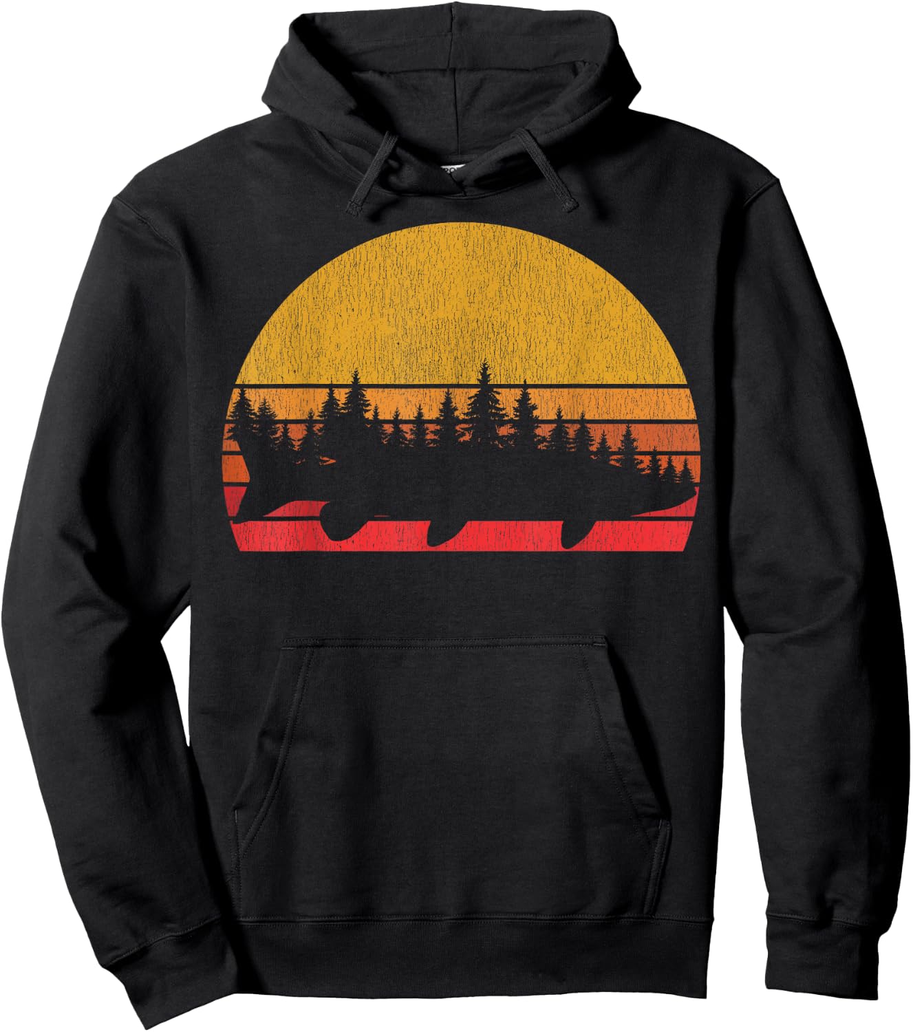 Musky Fishing Retro Muskie Forest Treeline - Fisherman Hoodie - Hoodie | Black