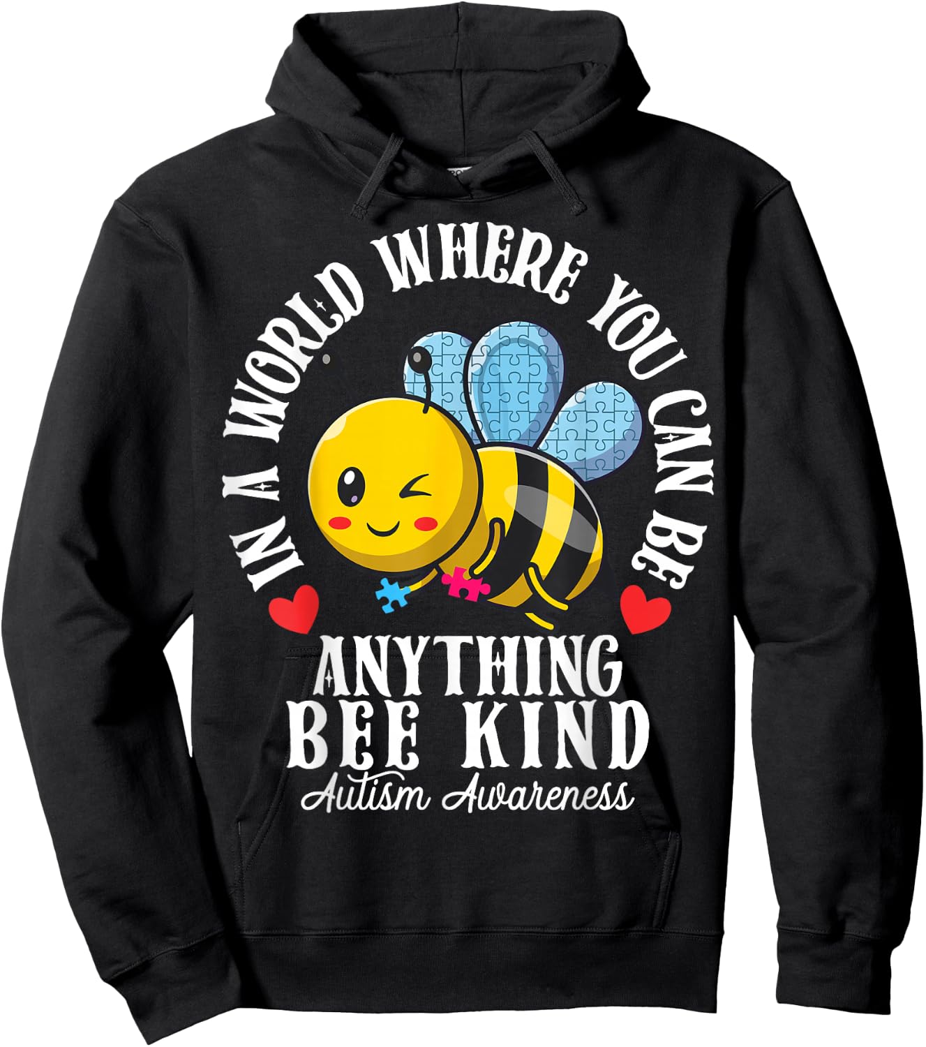 Funny Autism Awareness Bee Kind Autistic Cute Autism Be Kind Hoodie - Hoodie | Black