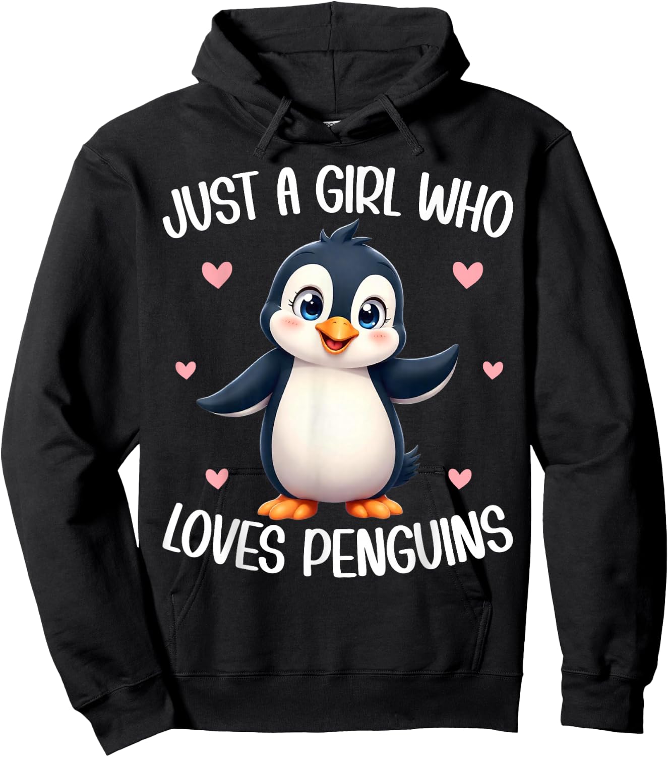 Just A Girl Who Loves Penguins Kids Girls Cute Penguin Lover Hoodie - Hoodie | Black