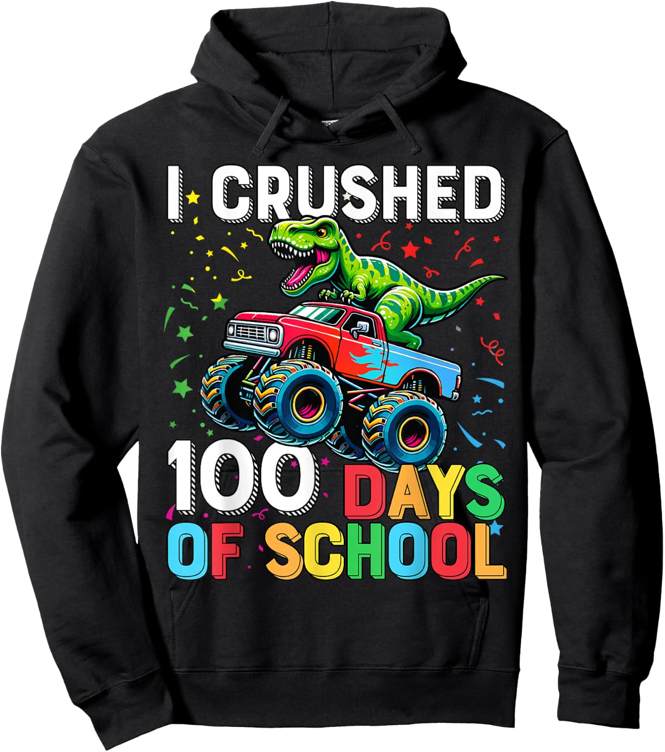 100 Days of School Monster Truck 100th Day of School T-Rex Hoodie - Hoodie | Black