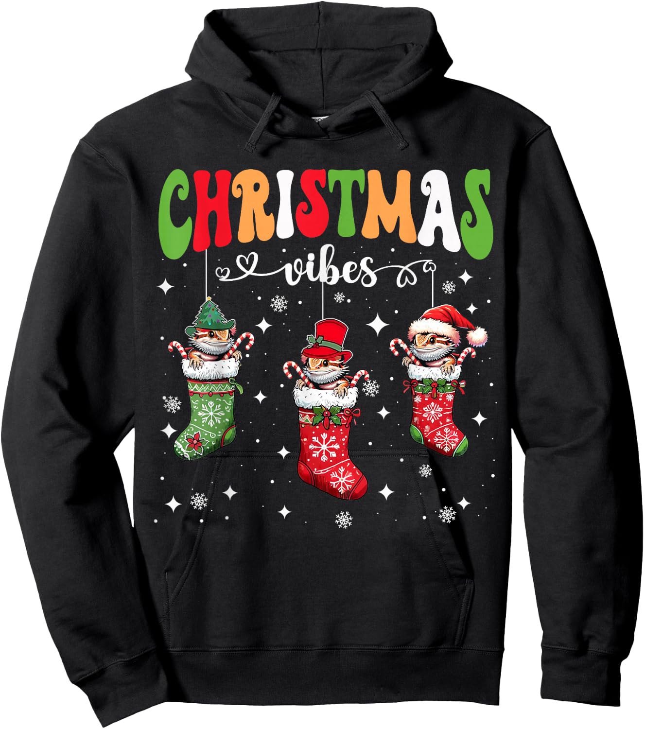 Cute Bearded Dragon In Xmas Socks Funny Christmas Lizard PJ Hoodie - Hoodie | Black