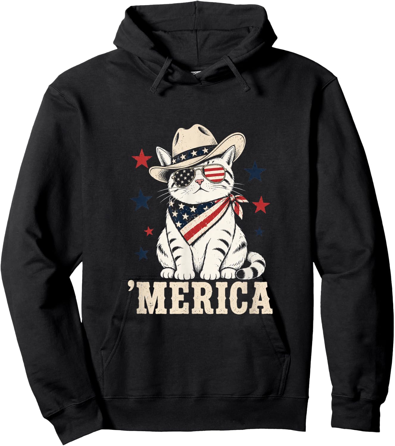 USA Merica Cat 4th of July Funny Patriotic Hoodie - Hoodie | Black