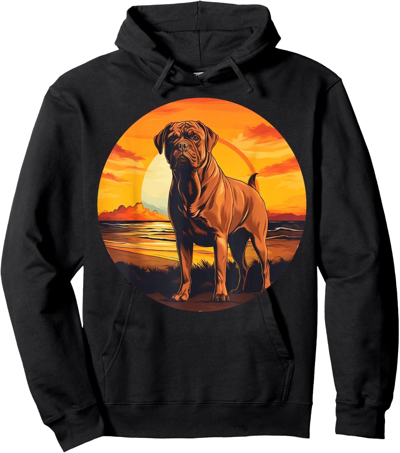 Retro Vintage Dogue de Bordeaux Dog Sunset French Mastiff Hoodie - Hoodie | Black