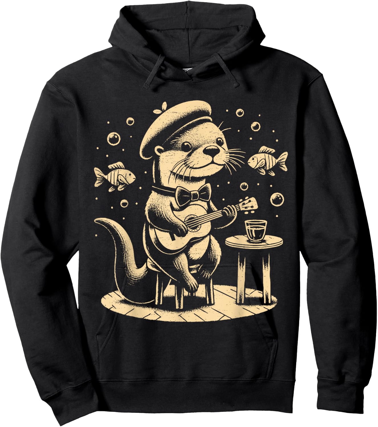 Funny otter playing guitar jazz animal music amateur otter , Black, S Hoodie - Hoodie | Black