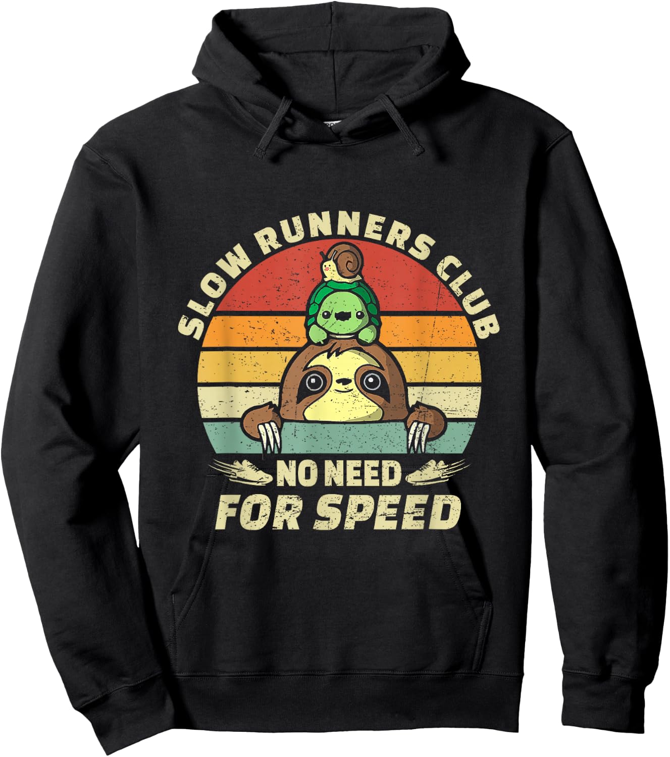 Vintage Retro Funny Sloth Running Team Slow Runners Club Hoodie - Hoodie | Black