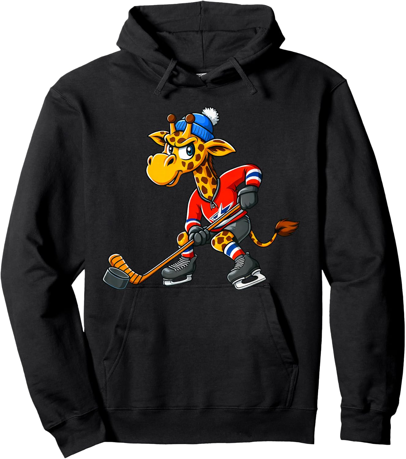 Cool Cartoon Hockey Giraffe Hoodie - Hoodie | Black