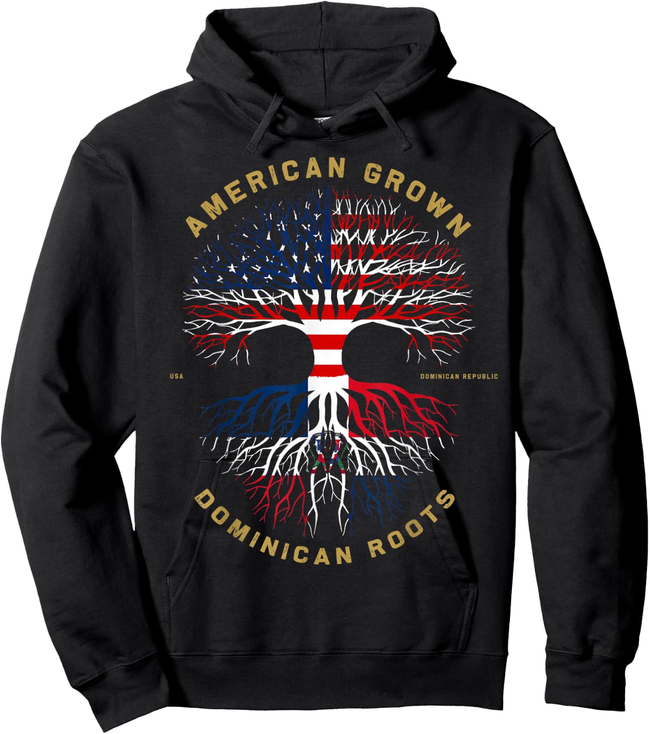American Grown with Dominican Roots Tree USA Flag Gift Hoodie - Hoodie | Black