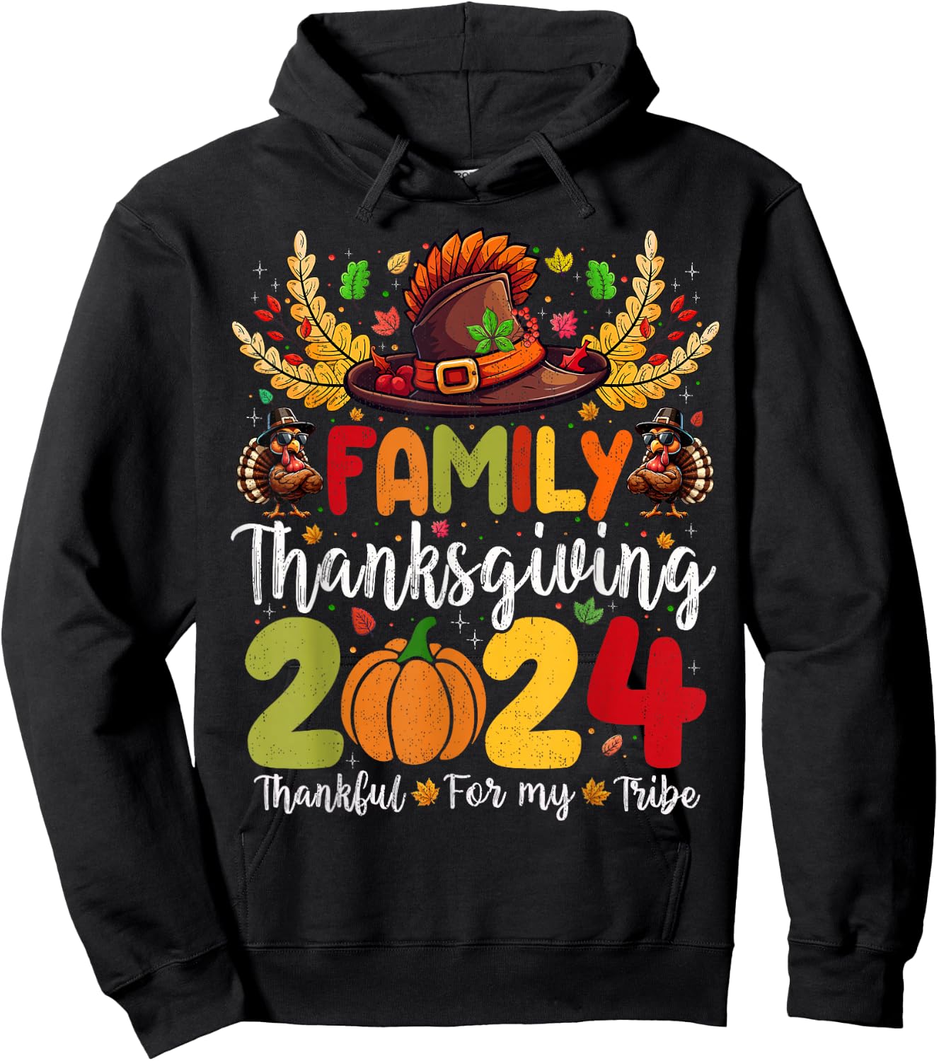 Family Thanksgiving 2024 Thankful For My Tribe Group Autumn Hoodie - Hoodie | Black