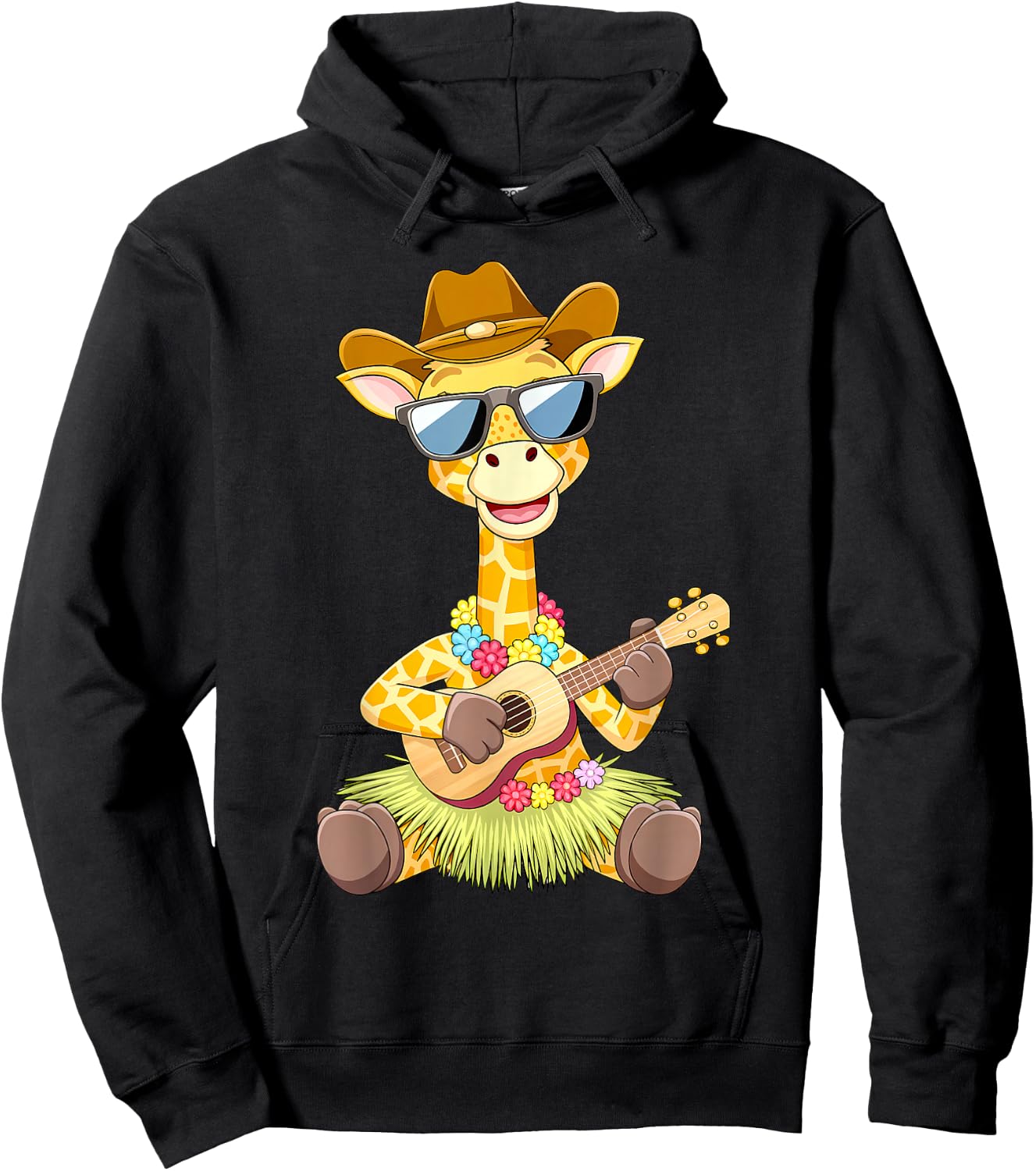 Giraffe Ukulele Luau Cute Funny Hawaii Zoo Animal Hoodie - Hoodie | Black