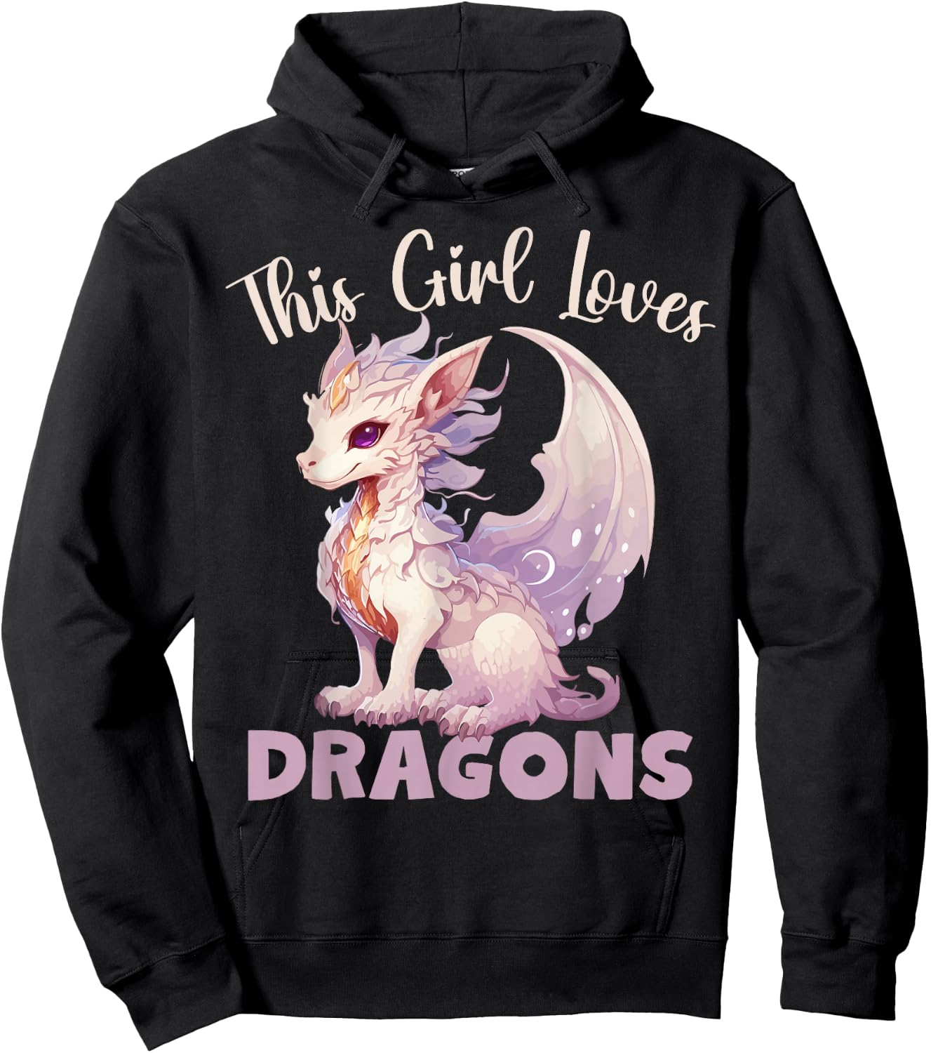 This Girl Loves Dragon for Girls in Pink and Purple , Black, S Hoodie - Hoodie | Black