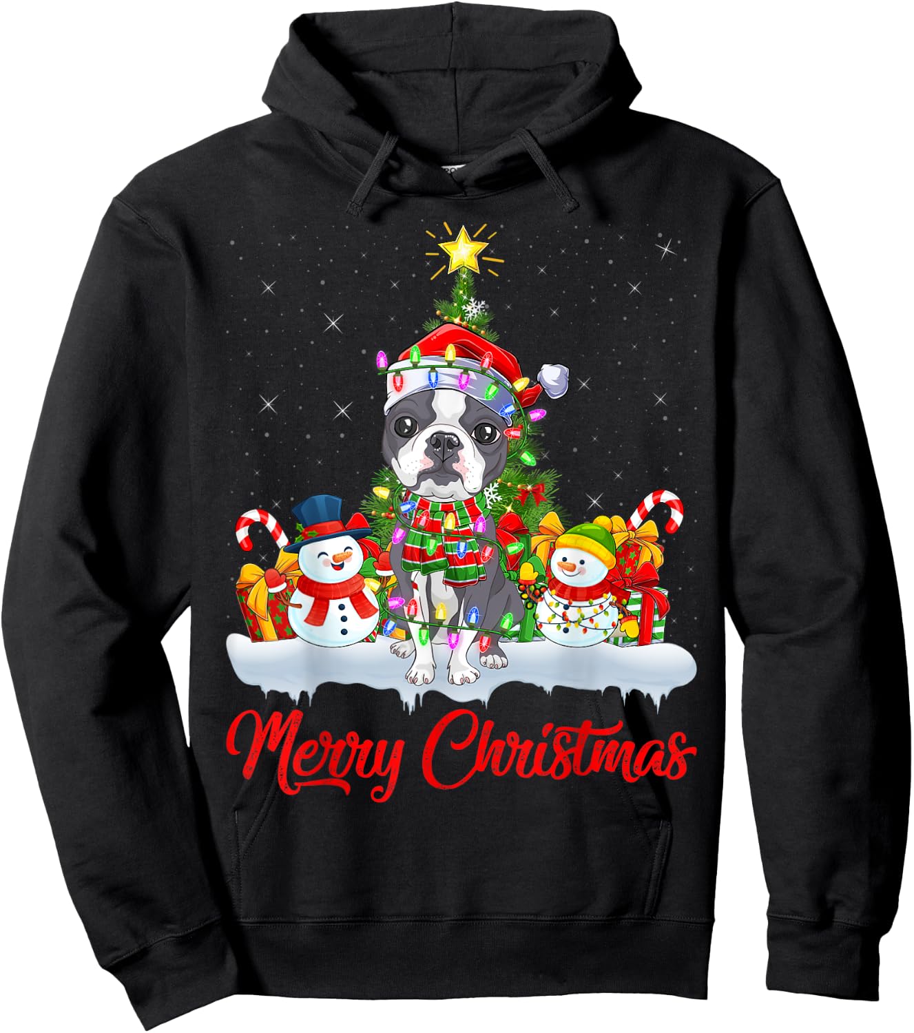 Rat Terrier Dog Xmas Tree Lights Santa Rat Terrier Christmas Hoodie - Hoodie | Black