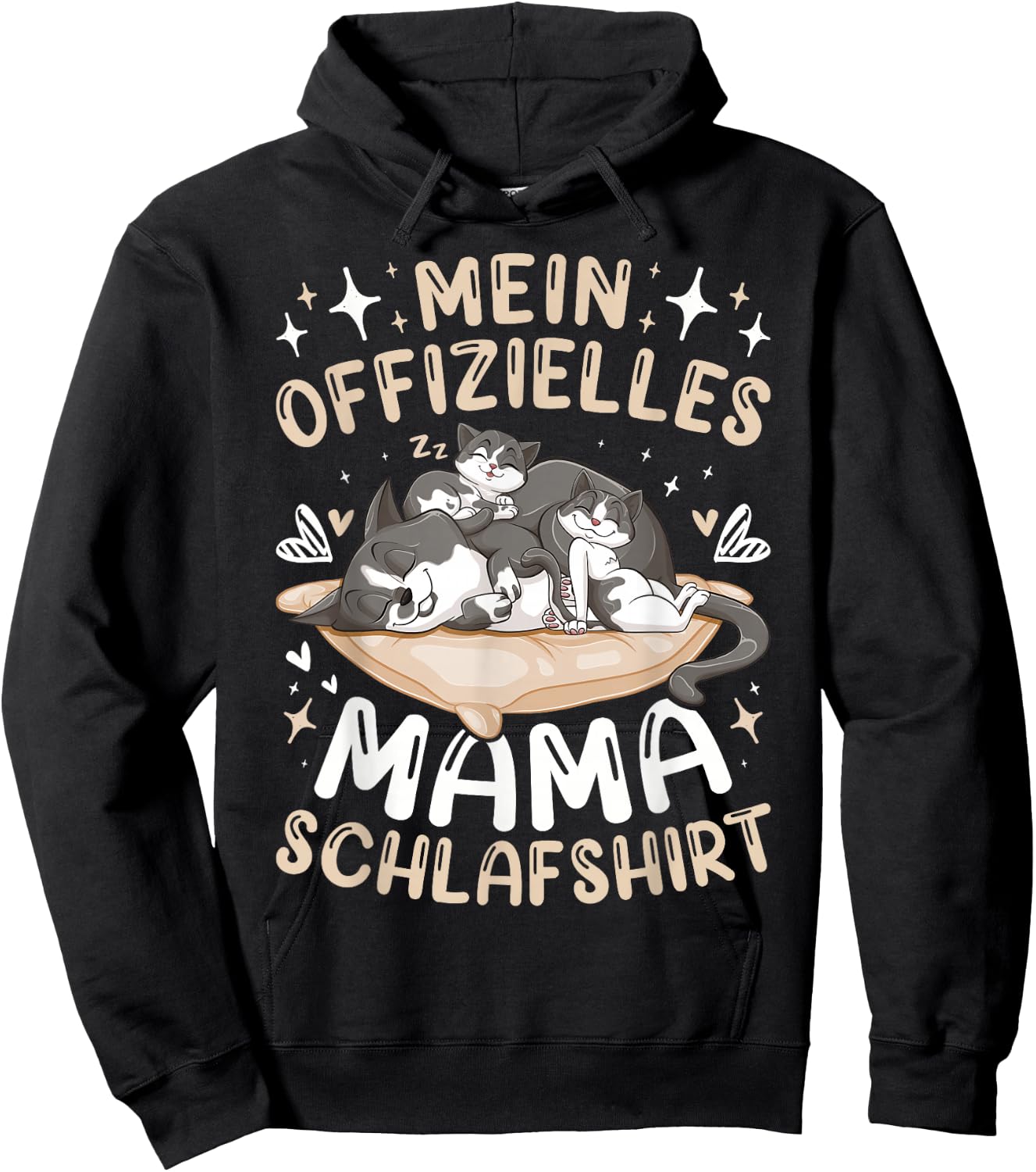 Offizielles Mama Schlafshirt Mutter Hauskatze mit 2 Kätzchen Hoodie - Hoodie | Black