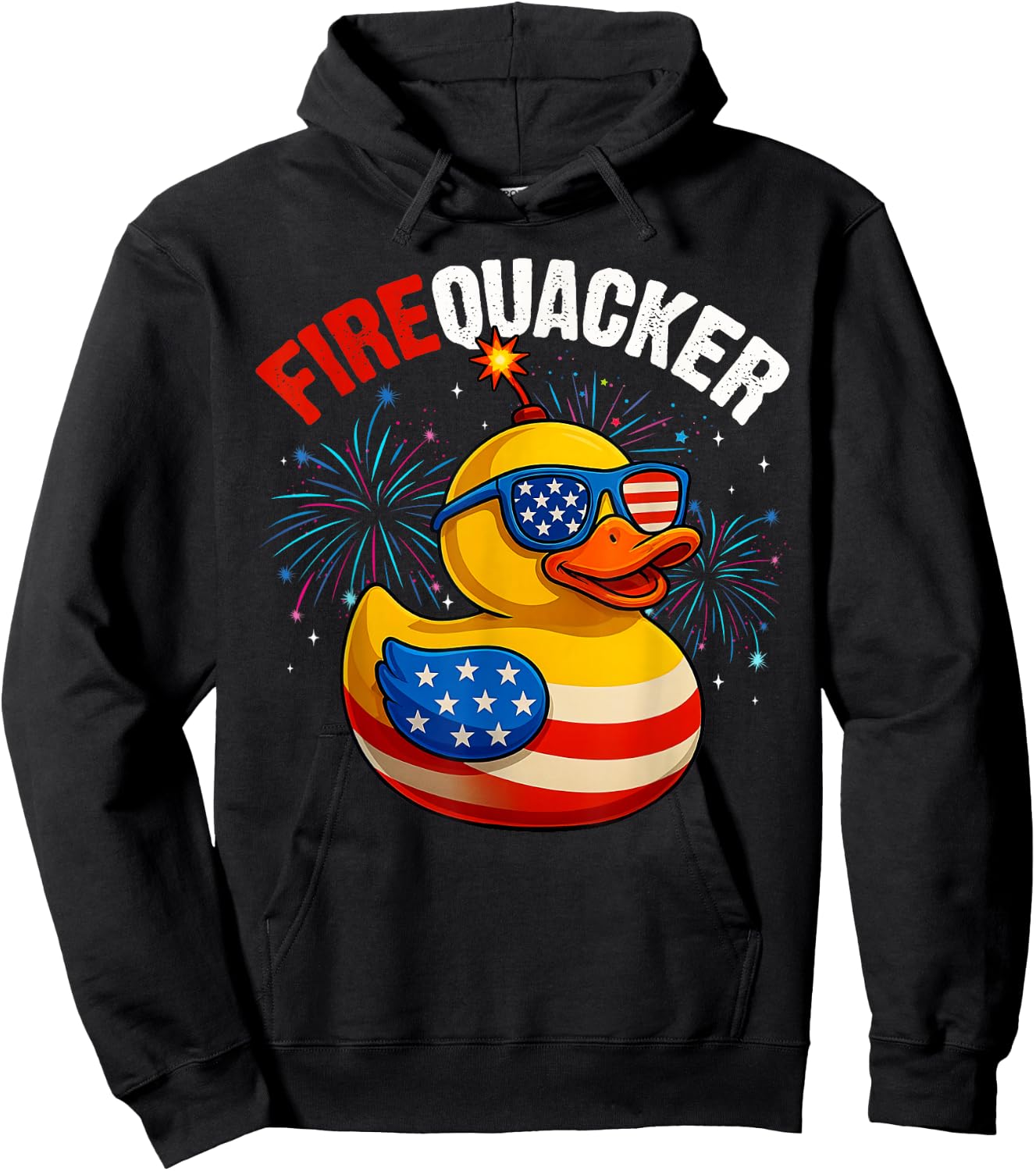 Funny Fourth of July Duck Firequacker Patriotic 4th of July Hoodie - Hoodie | Black