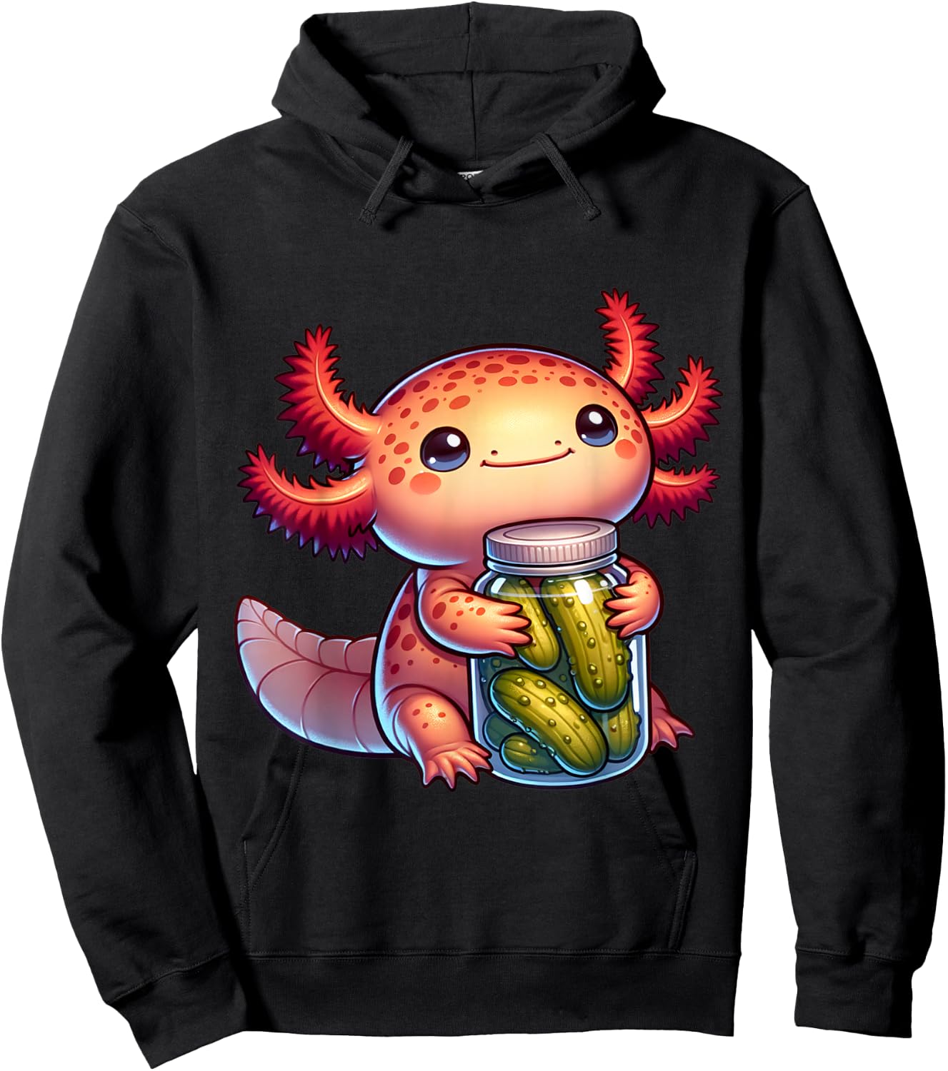 Cute Axolotl With Pickles. Funny Axolotl And Pickles Lover Hoodie - Hoodie | Black