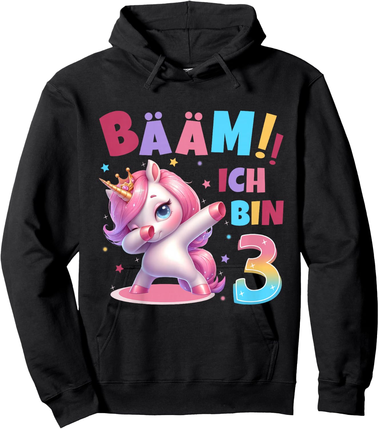 Children's 3rd Birthday Girl 3 Years Unicorn Party Outfit Unicorn , black Hoodie - Hoodie | Black