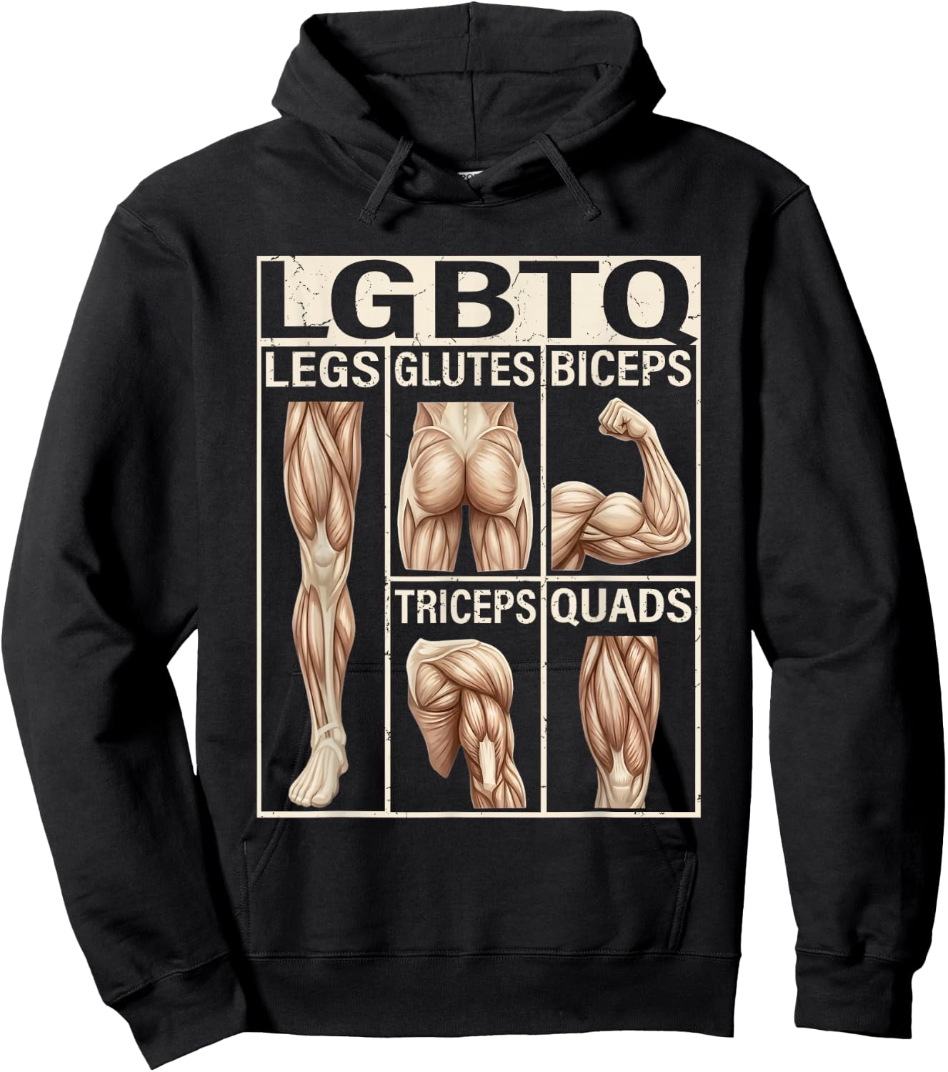 LGBTQ Legs Glutes Biceps Triceps Quads Anatomy Funny Gym Hoodie - Hoodie | Black