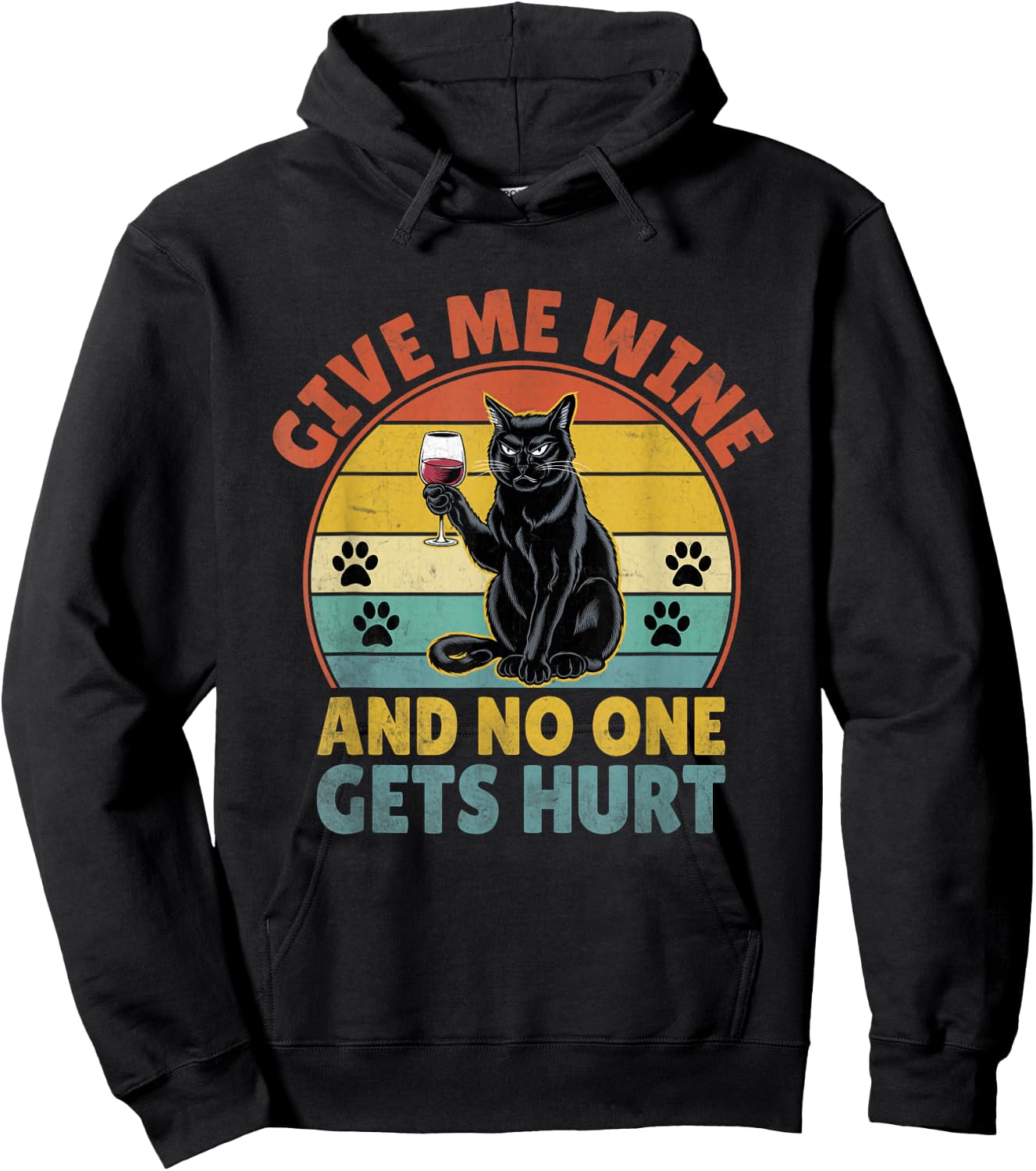Give Me Wine Cat Lover Funny Kitten Kitty Feline Women Hoodie - Hoodie | Black