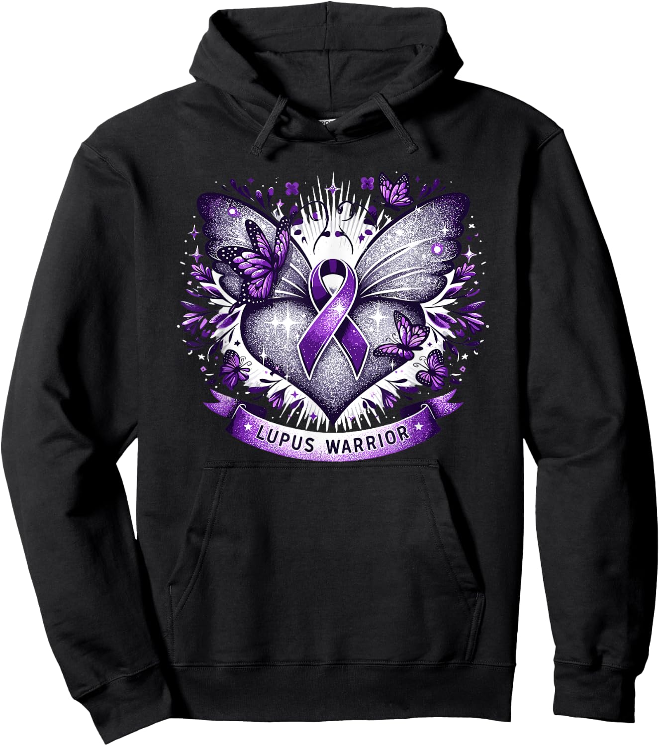 Lupus Awareness Warrior Survivor Butterfly Purple Heart , Black, S Hoodie - Hoodie | Black