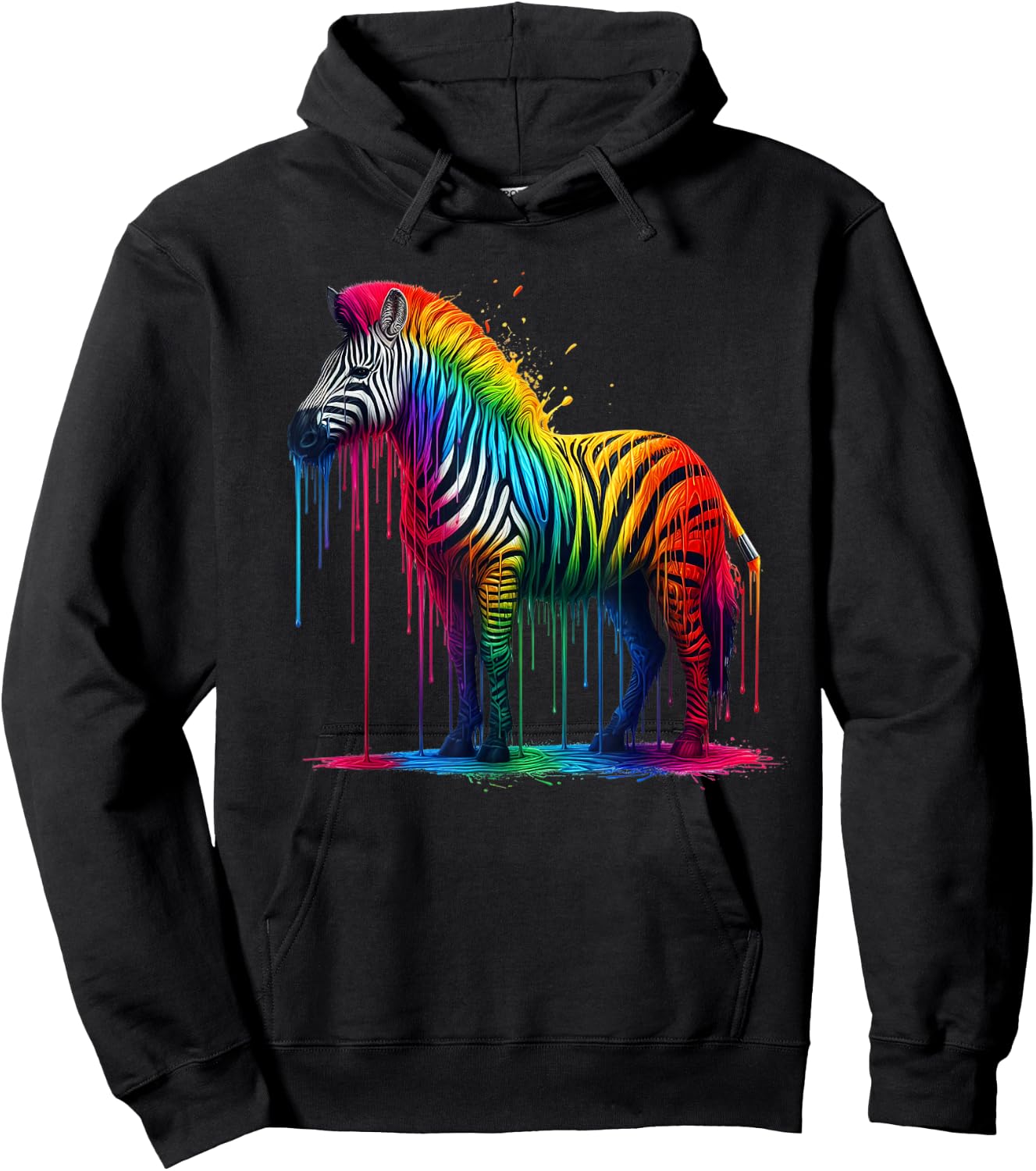 Zebra Rainbow Painted Dripping Zebra Lovers Cute Zoo Animal Hoodie - Hoodie | Black