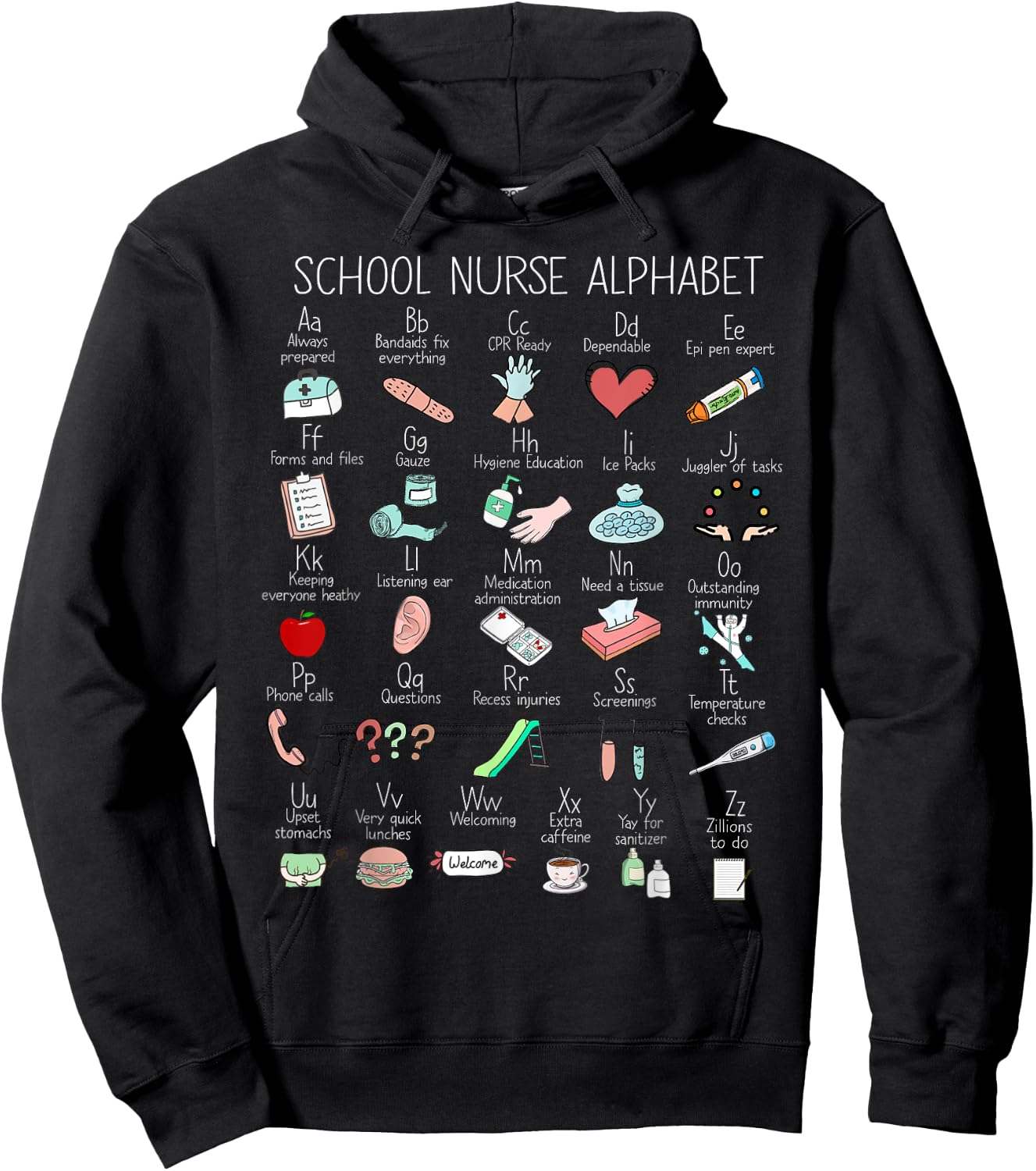 ABC School Nurse Alphabet Nurse Appreciation Nurse Educator Hoodie - Hoodie | Black