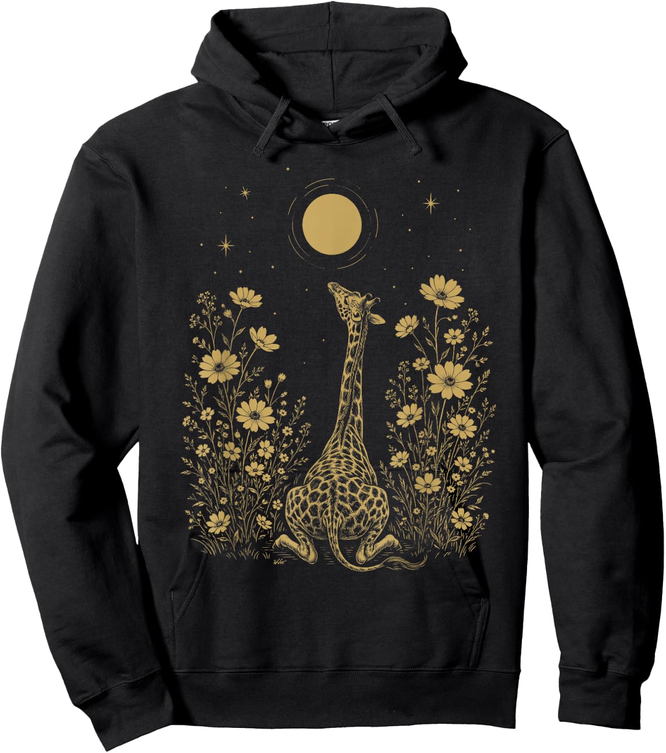 Giraffe Moon Night Flower Minimalist Boho Lover Hoodie - Hoodie | Black