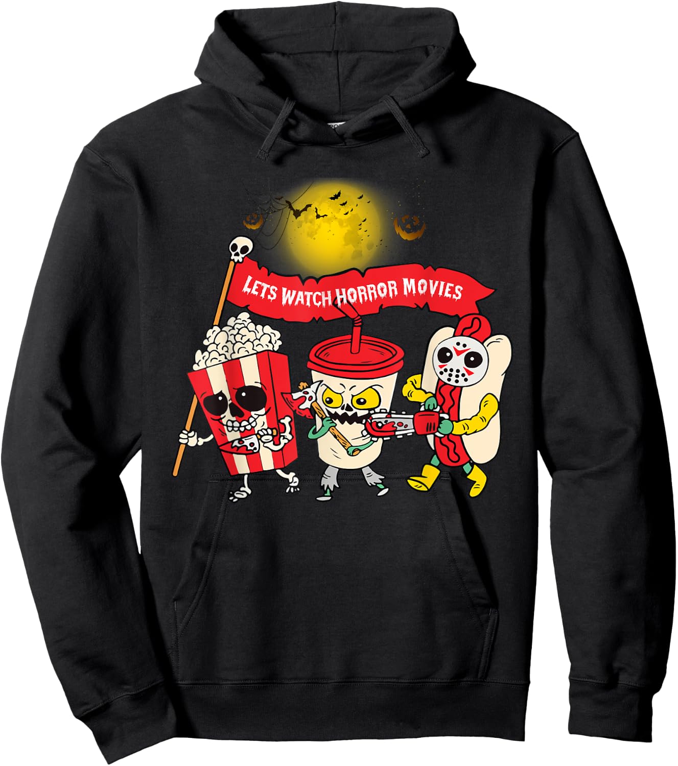 Lets Watch Horror Movies Halloween Funny Ghost Skeleton Hoodie - Hoodie | Black