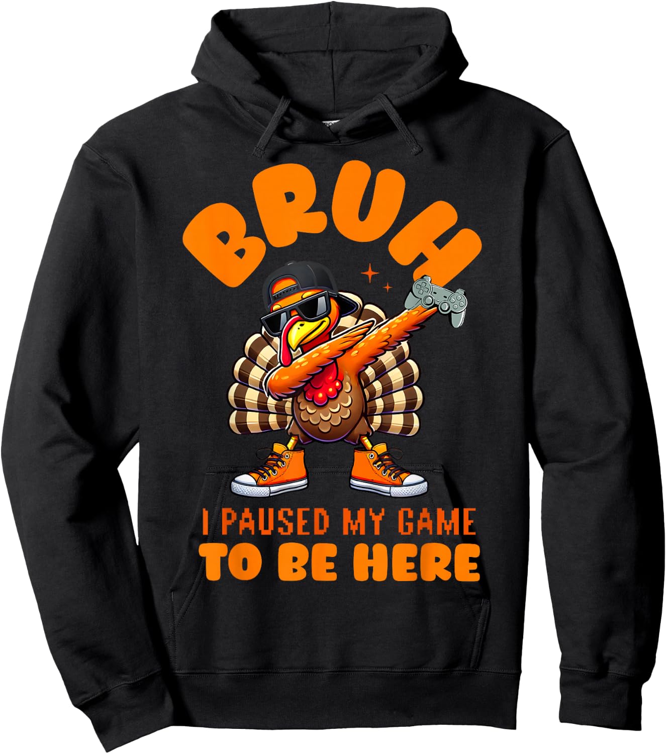 Bruh I Paused My Game To Be Here Thanksgiving Kid Boys Gamer Hoodie - Hoodie | Black