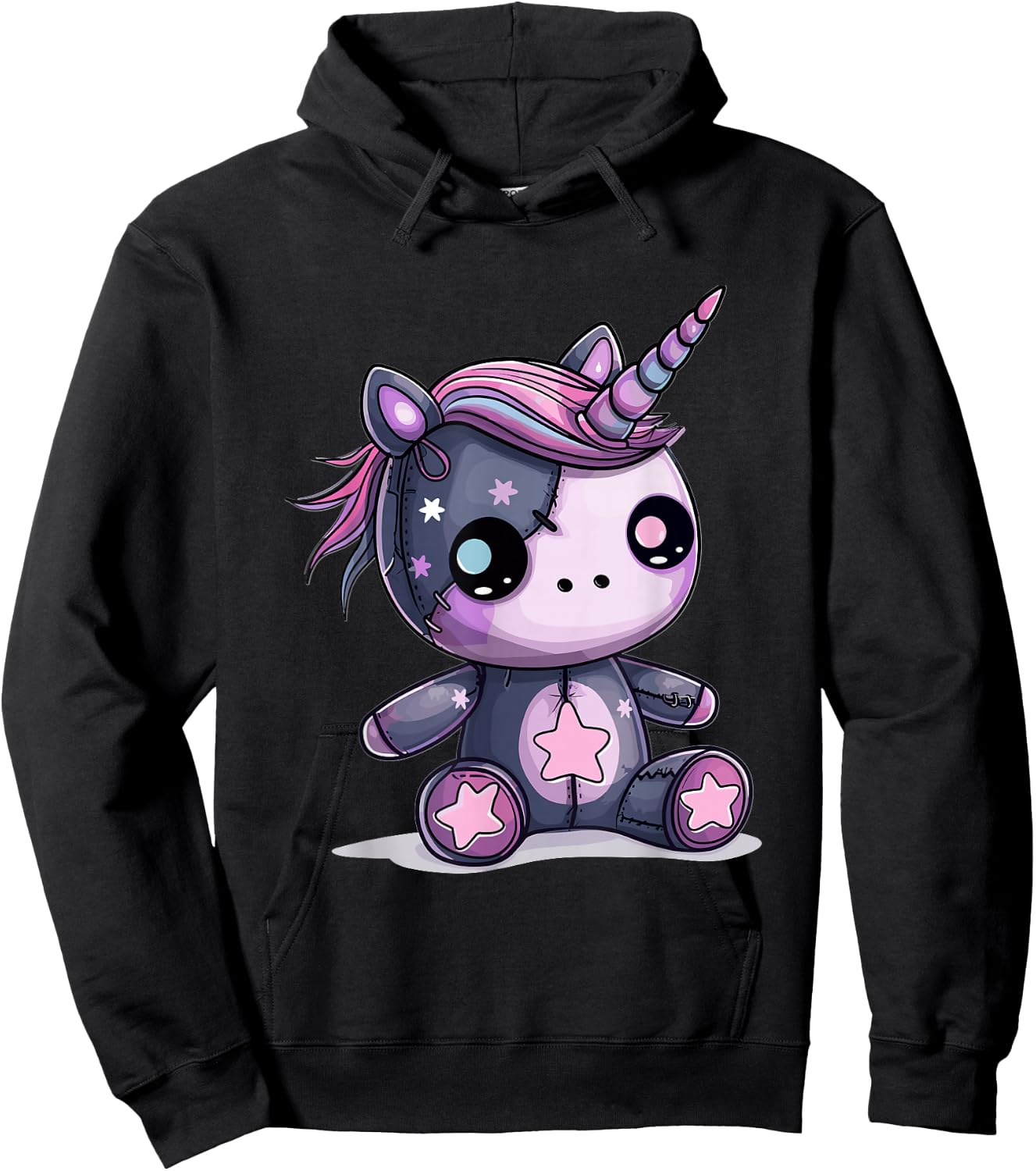 Goth Pastel Cute Creepy Kawaii Unicorn Voodoo Doll Hoodie - Hoodie | Black
