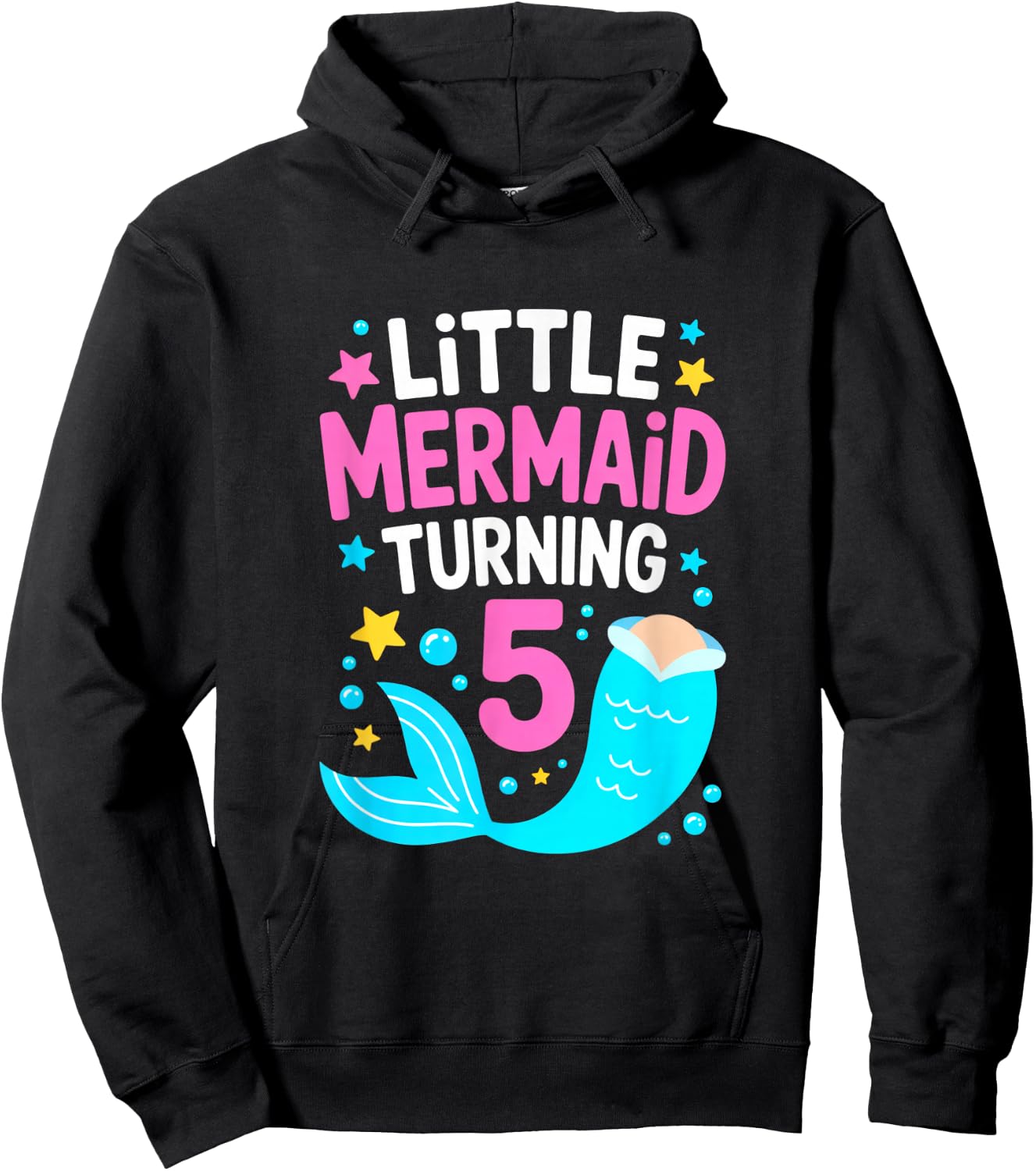 Little Mermaid Turning 5 Birthday Party Girl Hoodie - Hoodie | Black