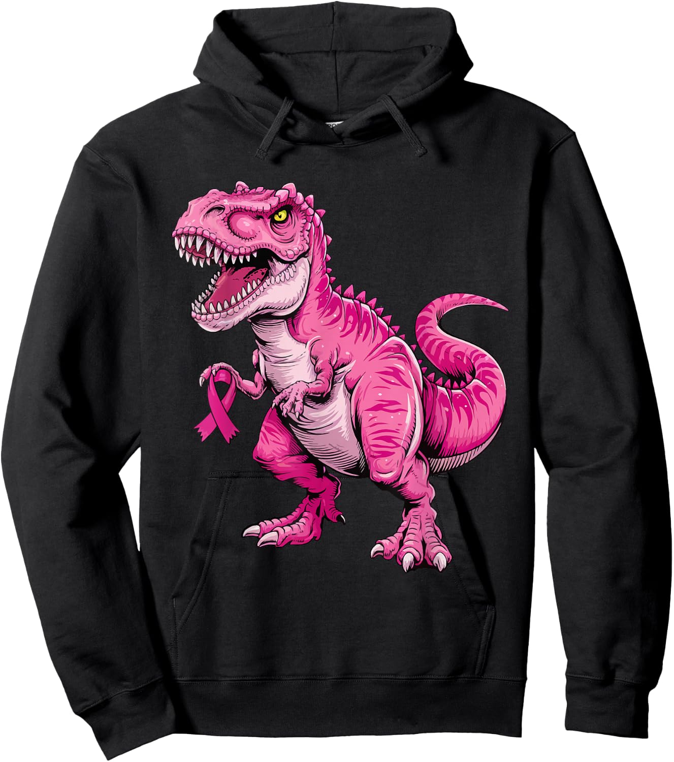 Dinosaur Breast Cancer Awareness Pink Ribbon For Kids Boys Hoodie - Hoodie | Black