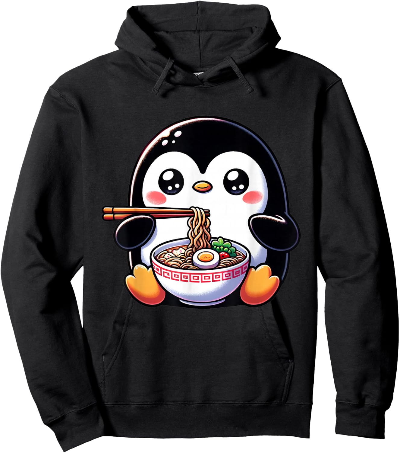Kawaii Penguin Eating Ramen Noodles Hoodie - Hoodie | Black