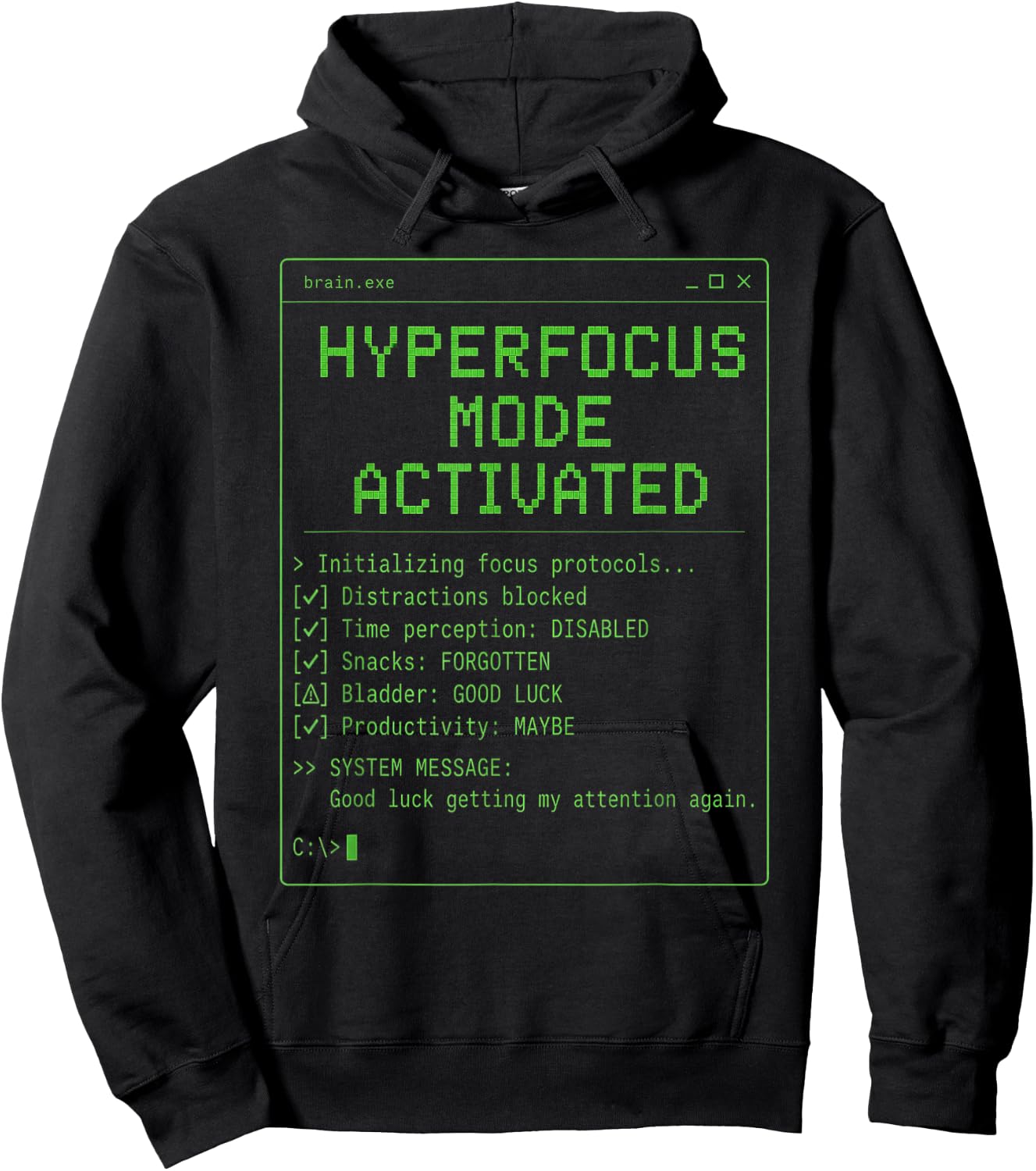 Hyperfocus Mode Activated ADHD Gamer Retro Terminal Graphic Hoodie - Hoodie | Black