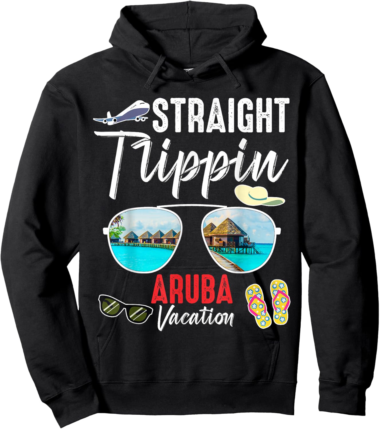 Straight Trippin ARUBA Trip 2025 Beach Summer Vacation 2025 Hoodie - Hoodie | Black