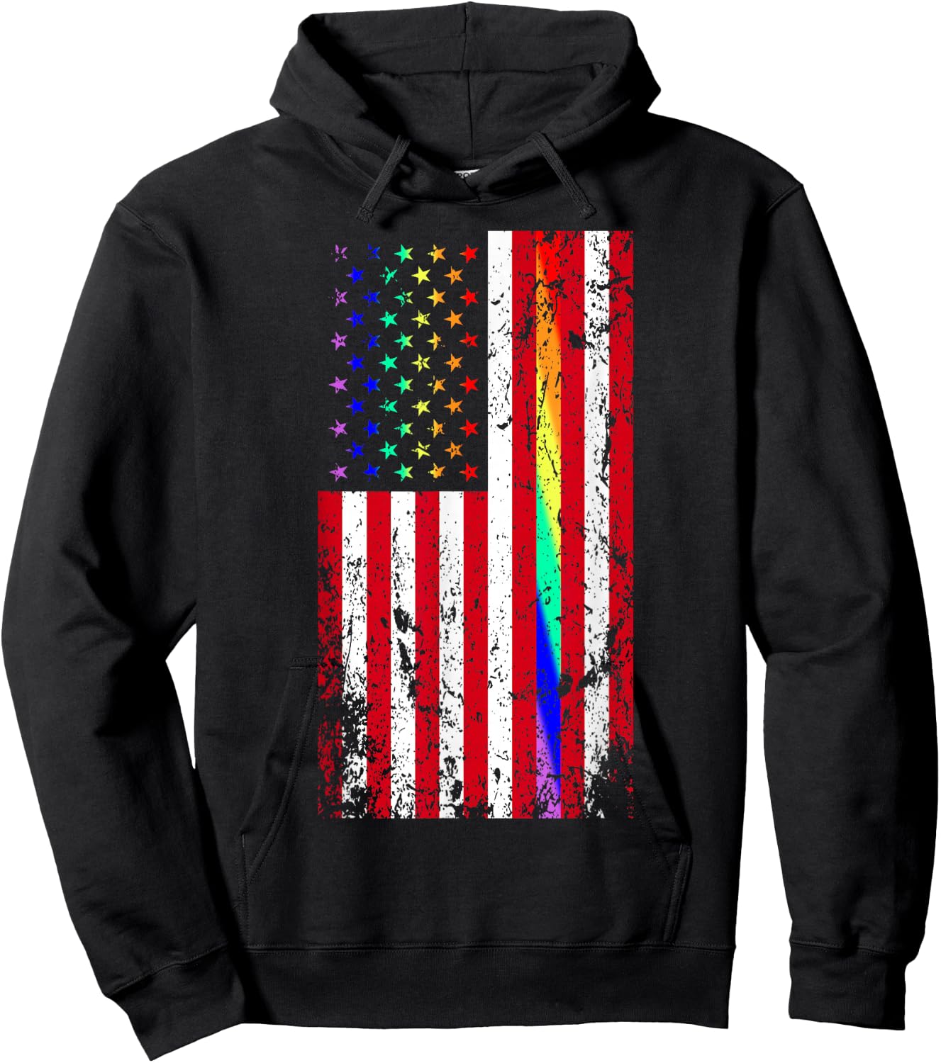 USA Gay Pride Flag Rainbow Stars & Line Gay LGBT 4th of July Hoodie - Hoodie | Black