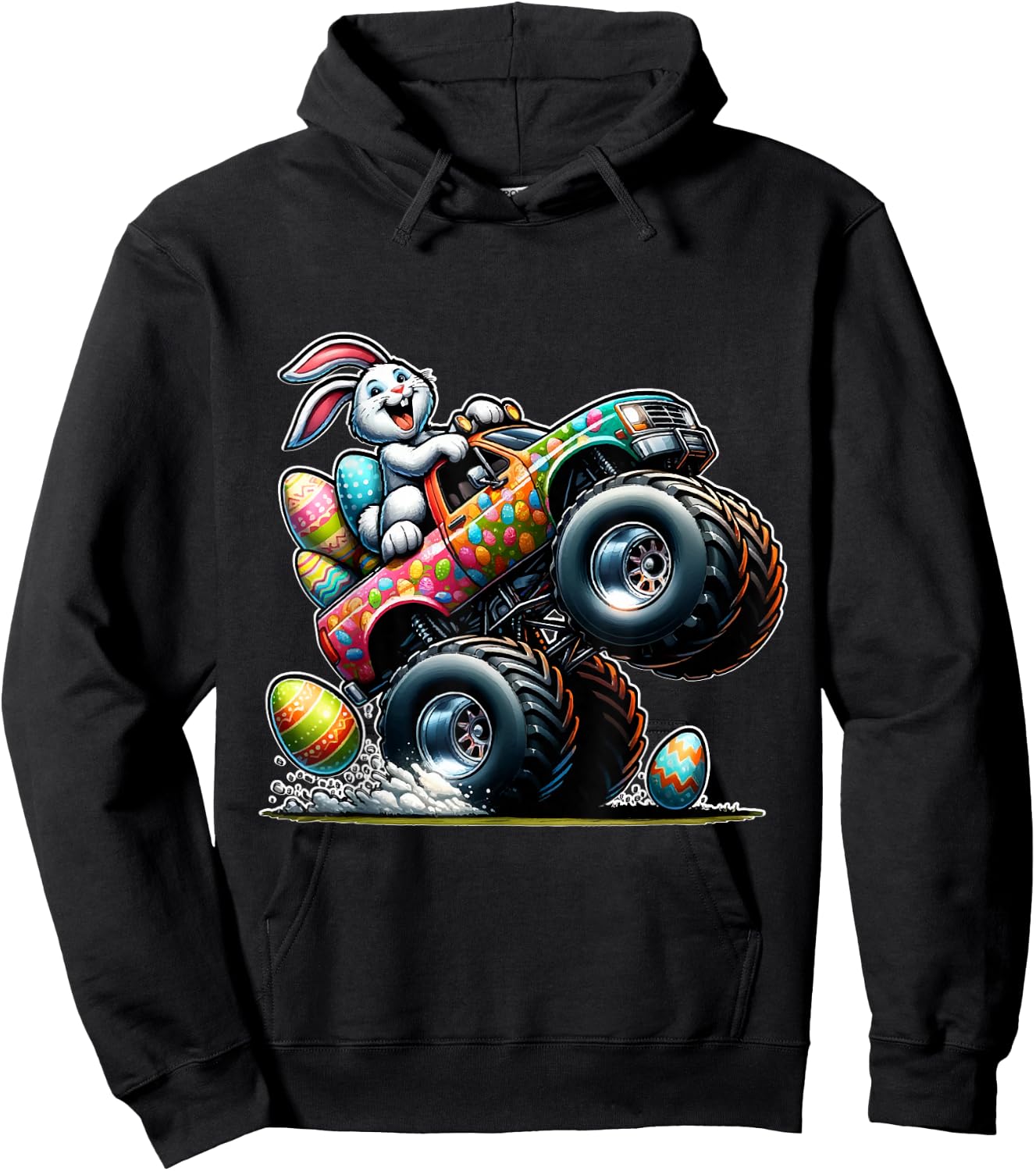 Happy Easter Eggs Monster Truck Easter Bunny Hoodie - Hoodie | Black