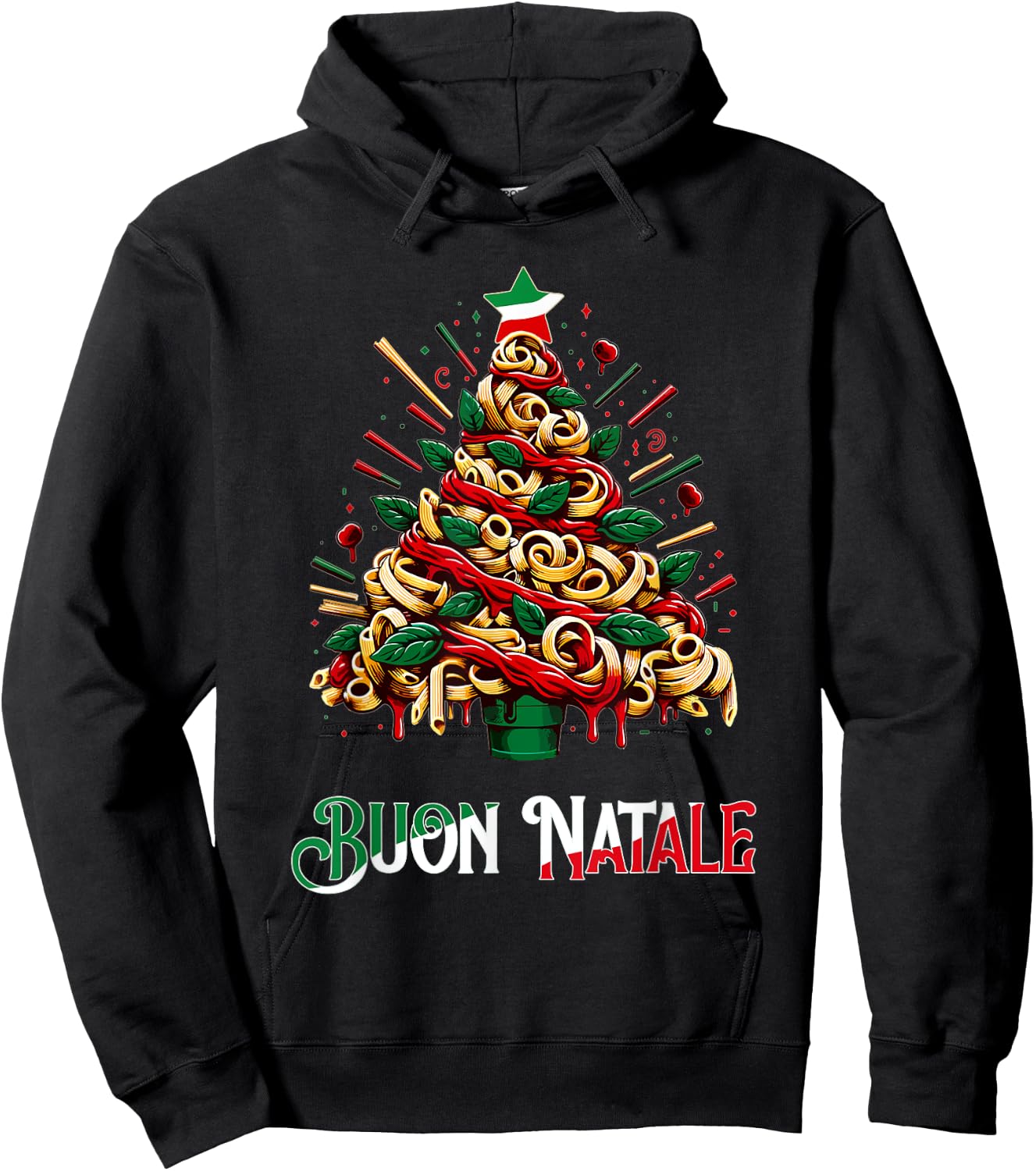 Buon Natale Italian Pasta Christmas Tree Xmas Women Hoodie - Hoodie | Black