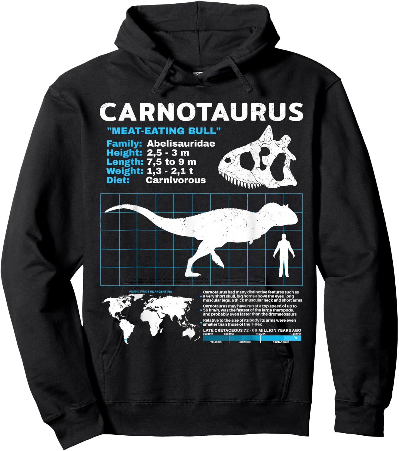 Carnotaurus Fact Sheet Datenblatt Dinosaurier Fakten Hoodie - Hoodie | Black
