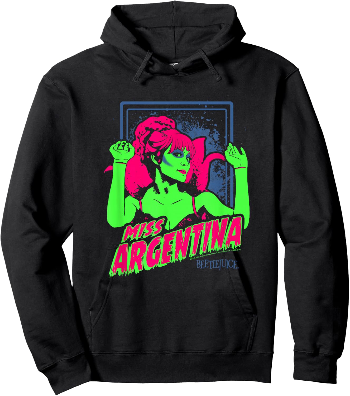 Beetlejuice Neon Vintage Miss Argentina Scary Poster Hoodie - Hoodie | Black