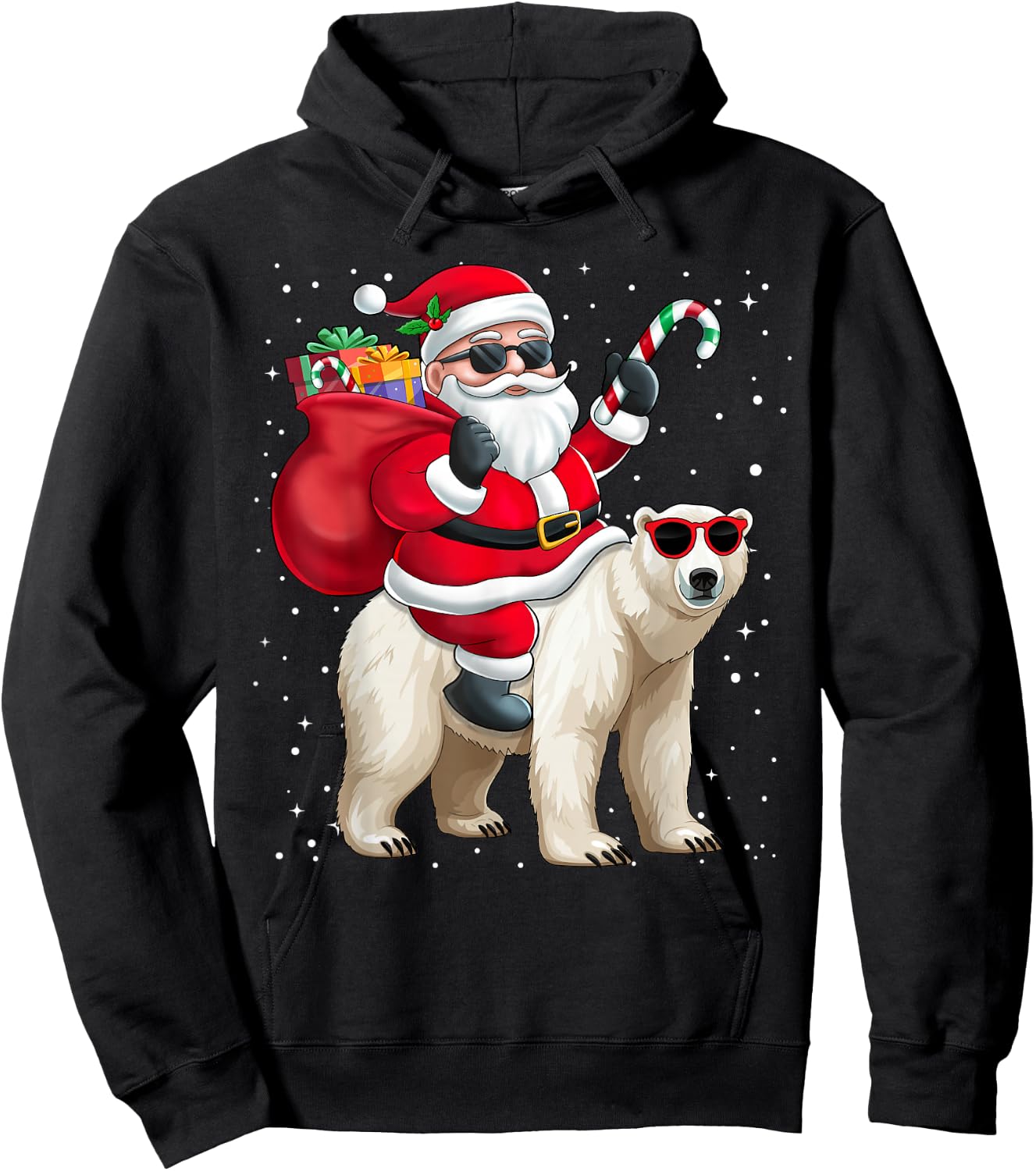 Santa Claus Riding A Polar Bear Christmas Boy Girl Kids Hoodie - Hoodie | Black