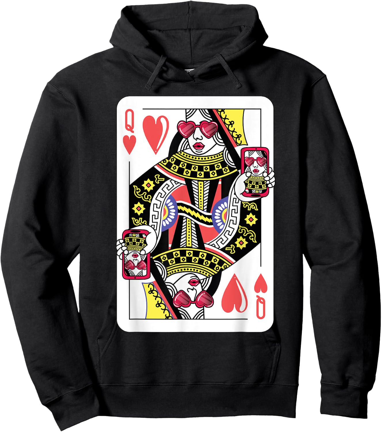 Queen Of Hearts Funny Playing Card Shirt. Poker Costume Gift Hoodie - Hoodie | Black