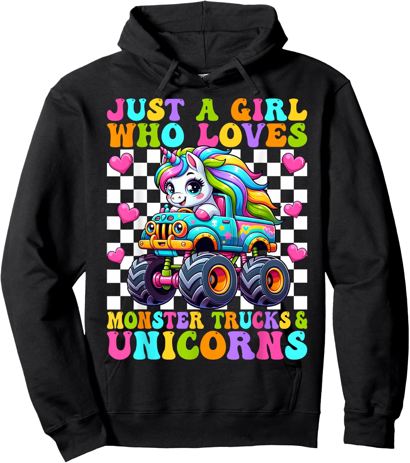 Just a Girl Who Loves Monster Trucks and Unicorns Girls Hoodie - Hoodie | Black