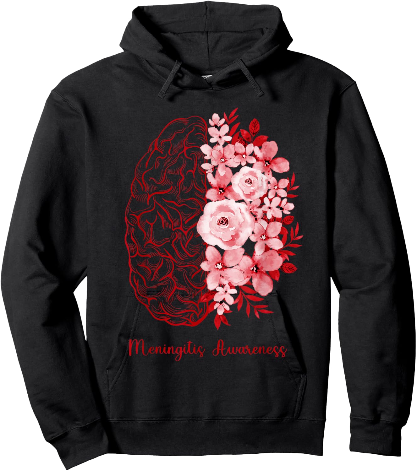Meningitis Awareness Brain Flower Burgundy Ribbon Hoodie - Hoodie | Black