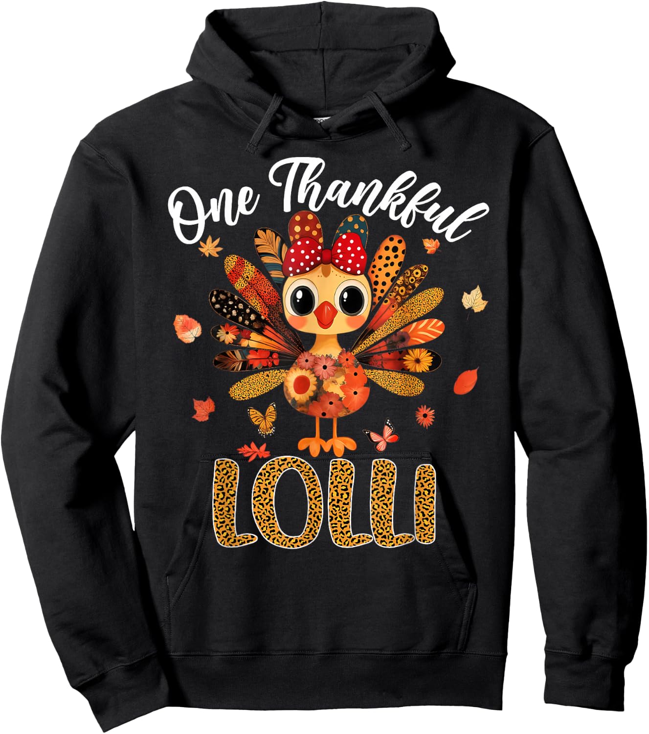 One Thankful Lolli Autumn Fall Turkey Thanksgiving Women Hoodie - Hoodie | Black