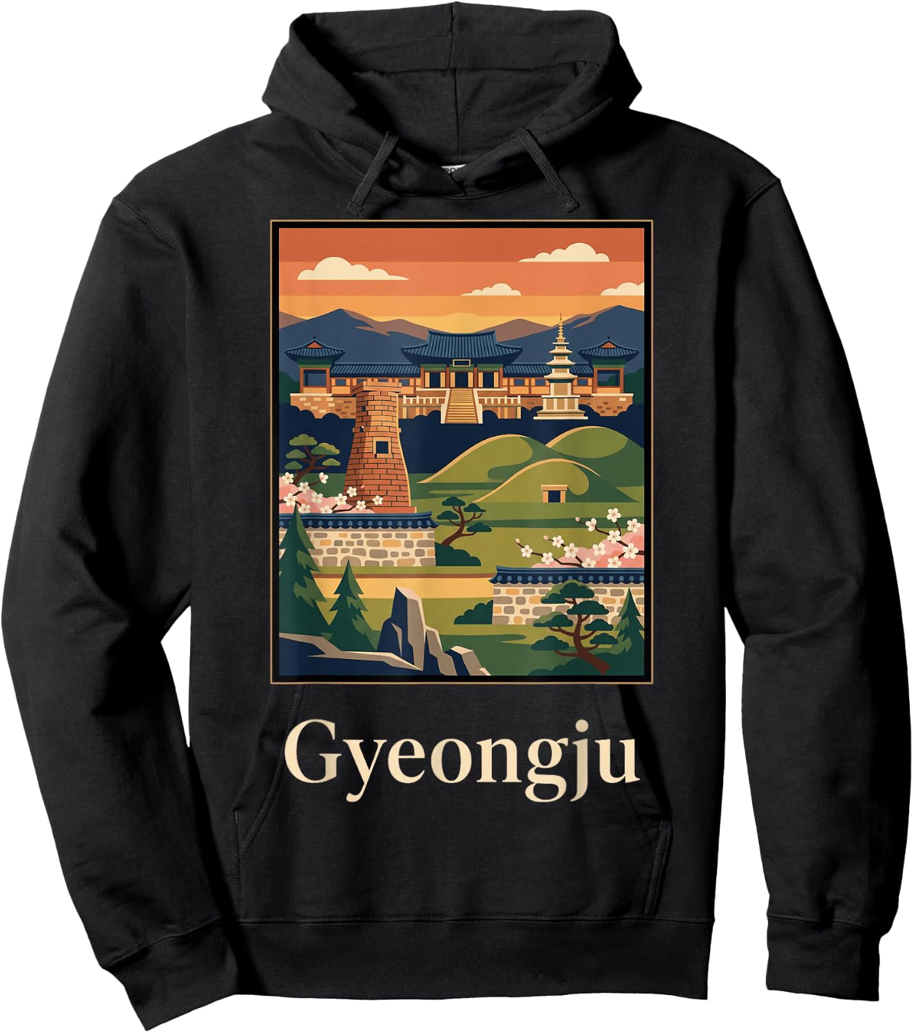 Gyeongju South Korea Temple Travel Graphic Hoodie - Hoodie | Black