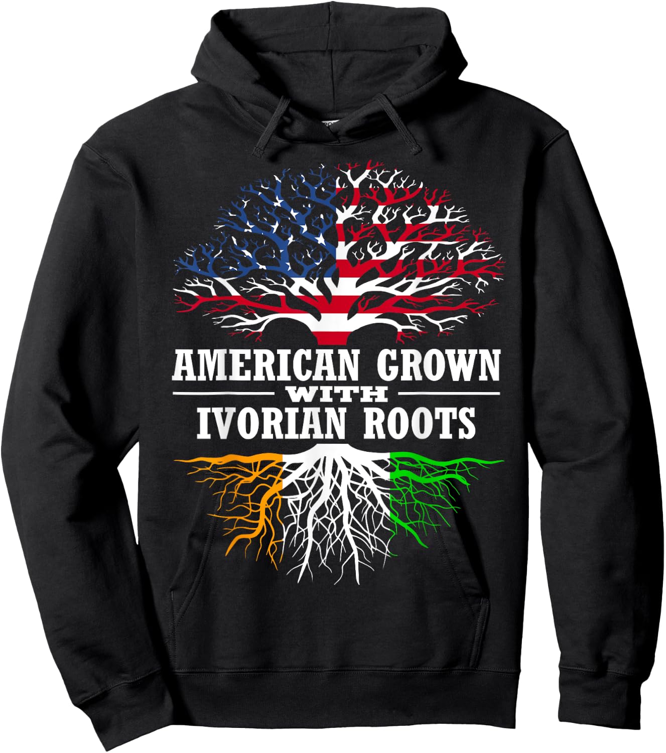 American Grown with Ivorian Roots Tree USA Ivory Coast Flag Hoodie - Hoodie | Black