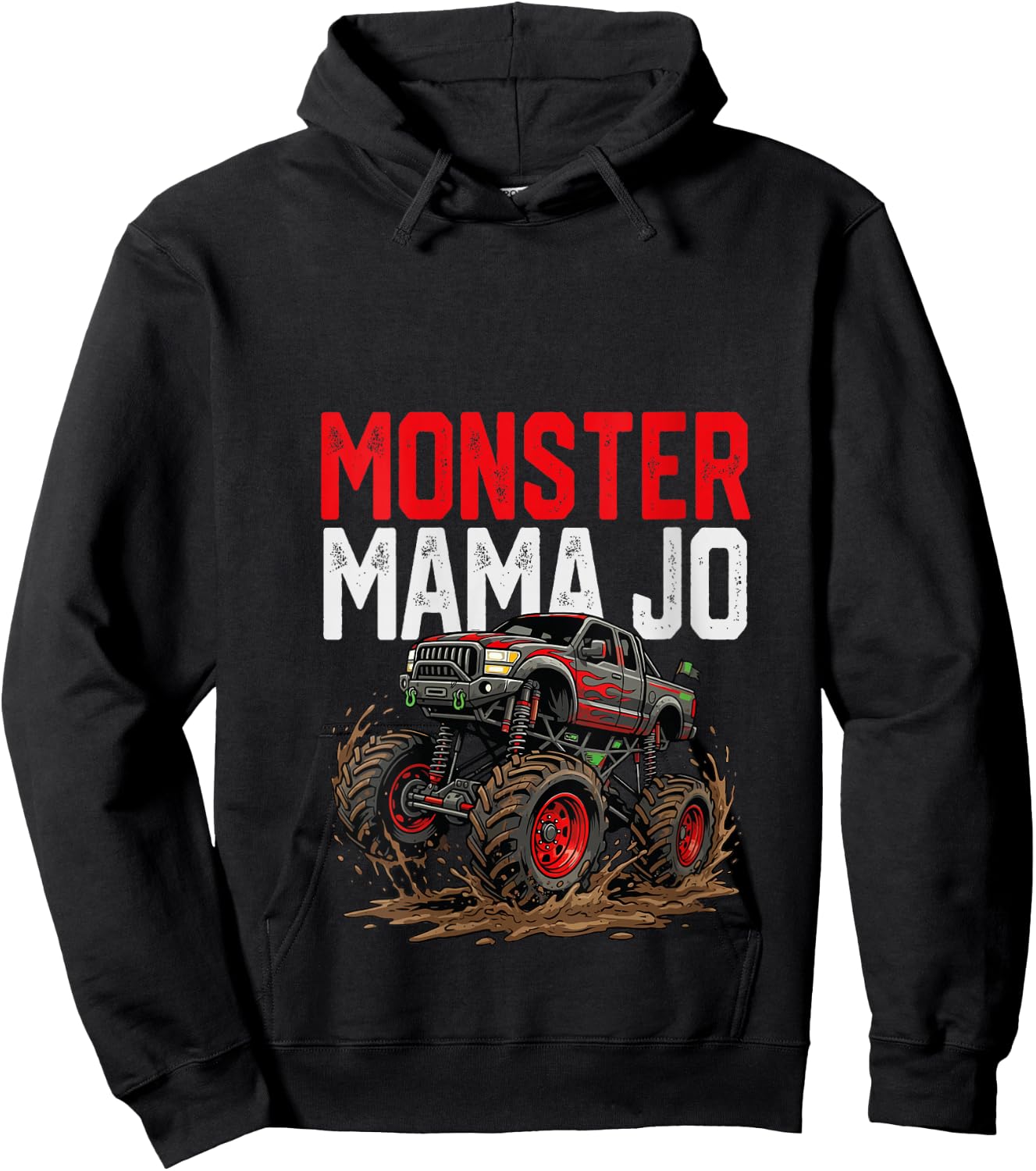 Women's Monster Mama JO Monster Truck Mothers Day Family Matching V-Neck Hoodie - Hoodie | Black