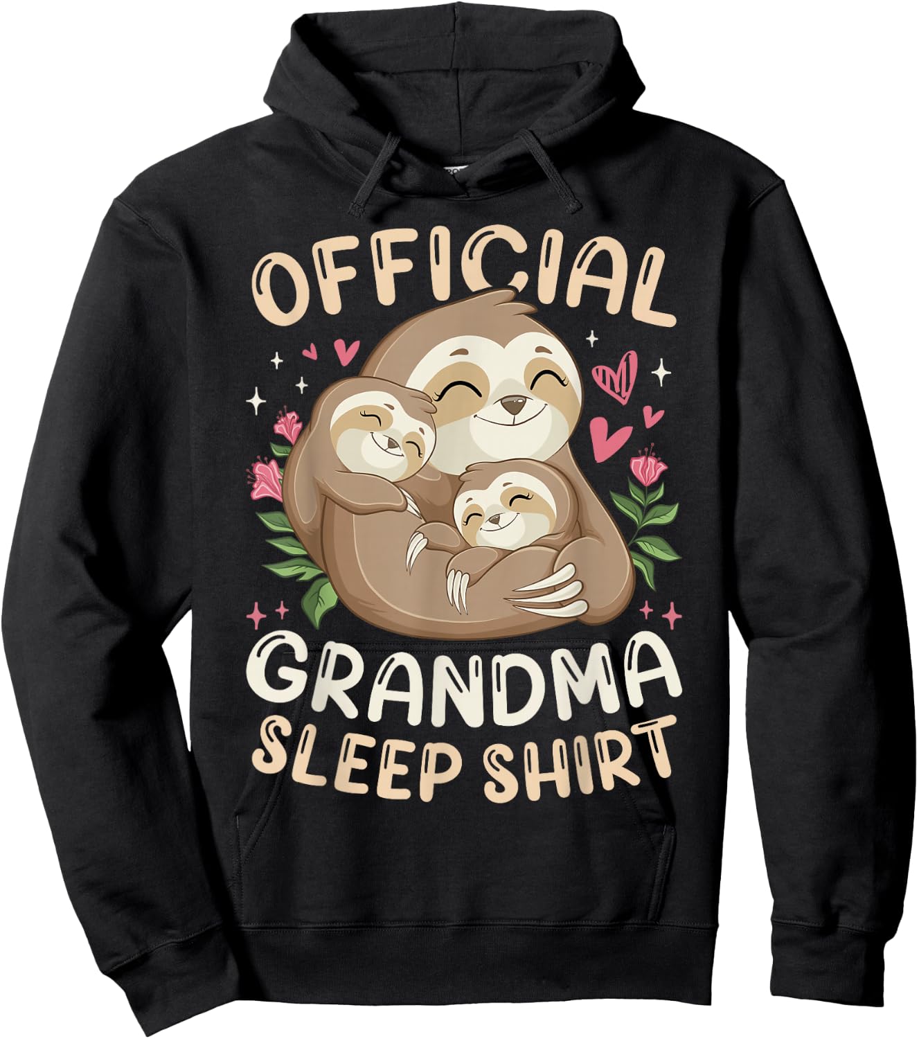 Official Grandma Sleep Shirt, Mother's Day Sloth & Children Hoodie - Hoodie | Black
