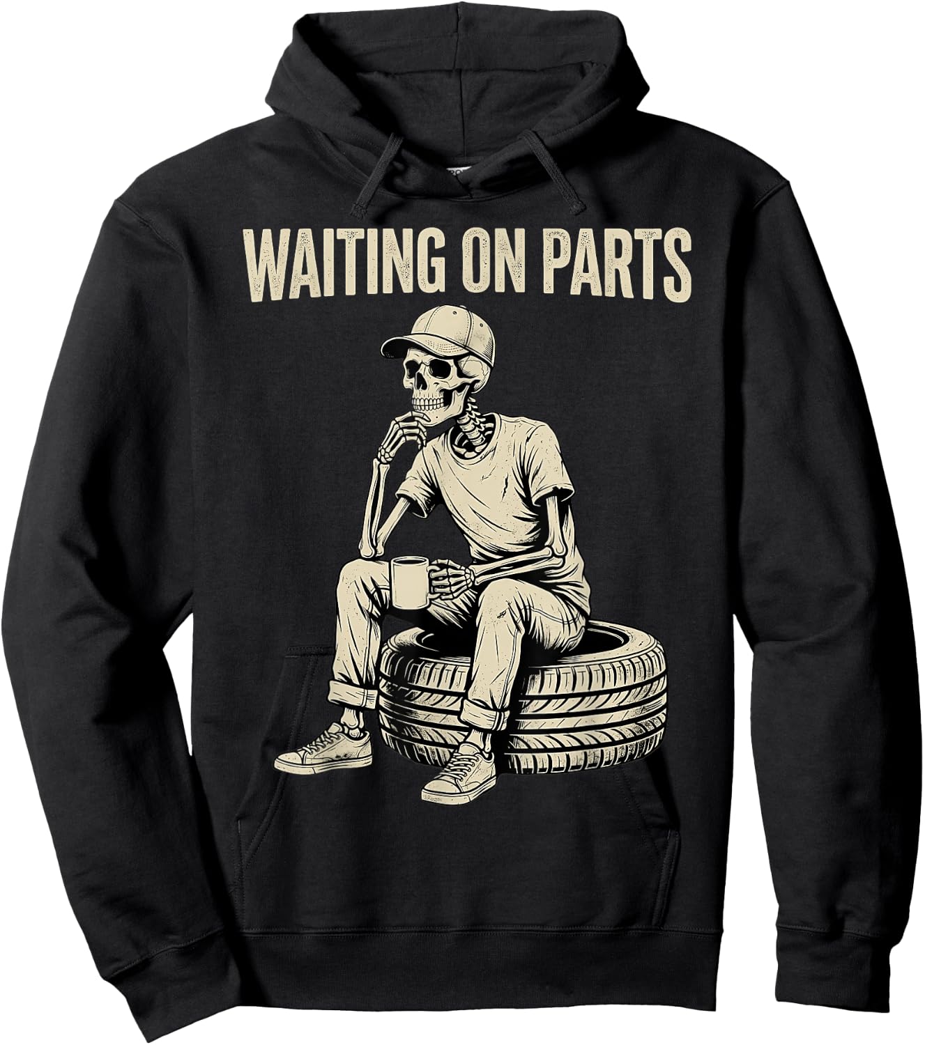 Waiting On Parts Skeleton Funny Auto Garage Repair Mechanic Hoodie - Hoodie | Black