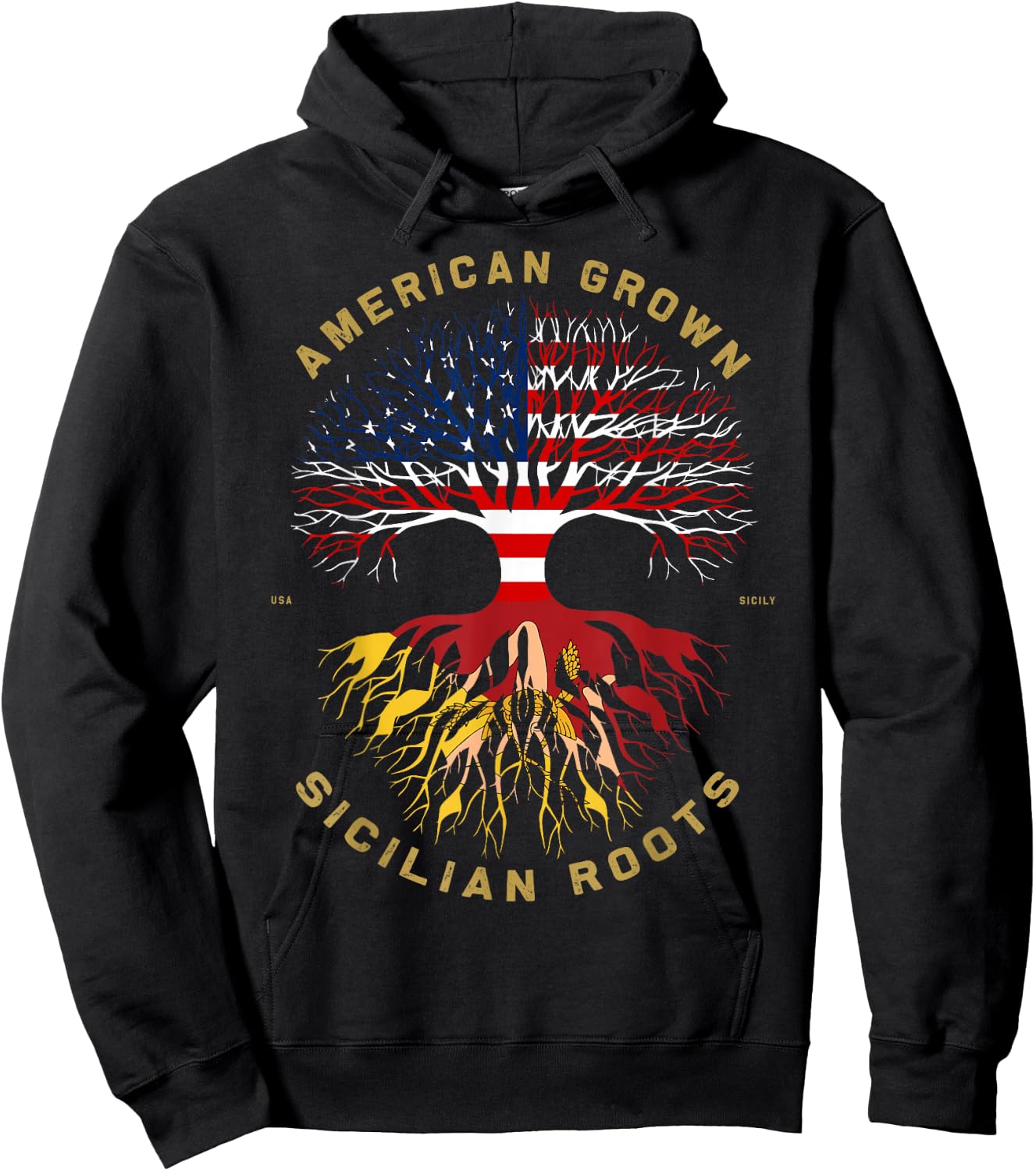 American Grown with Sicilian Roots Tree USA Flag Gifts Idea Hoodie - Hoodie | Black